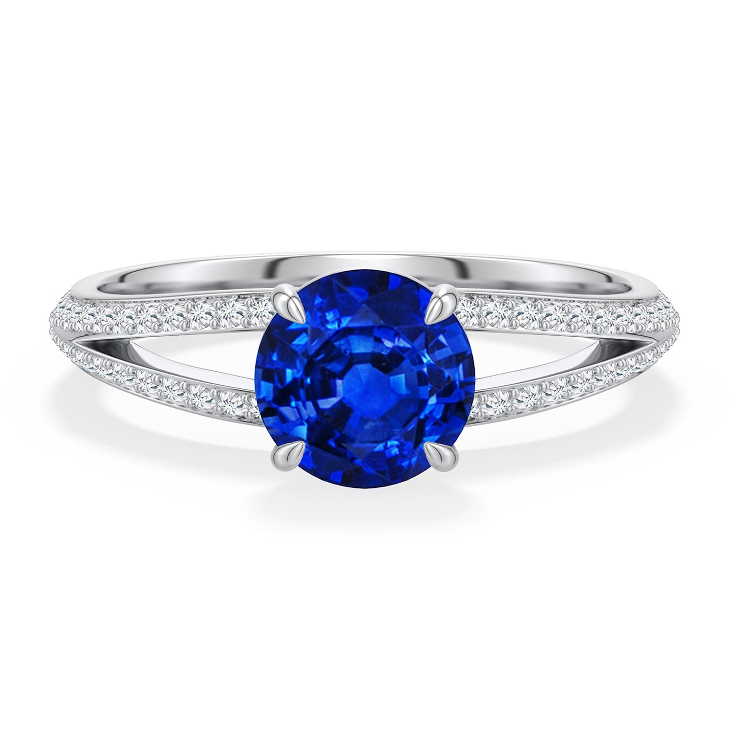 6.5mm Labgrown Round Lab-Grown Blue Sapphire Engagement Ring with Pav� Accents in 18K White Gold - main