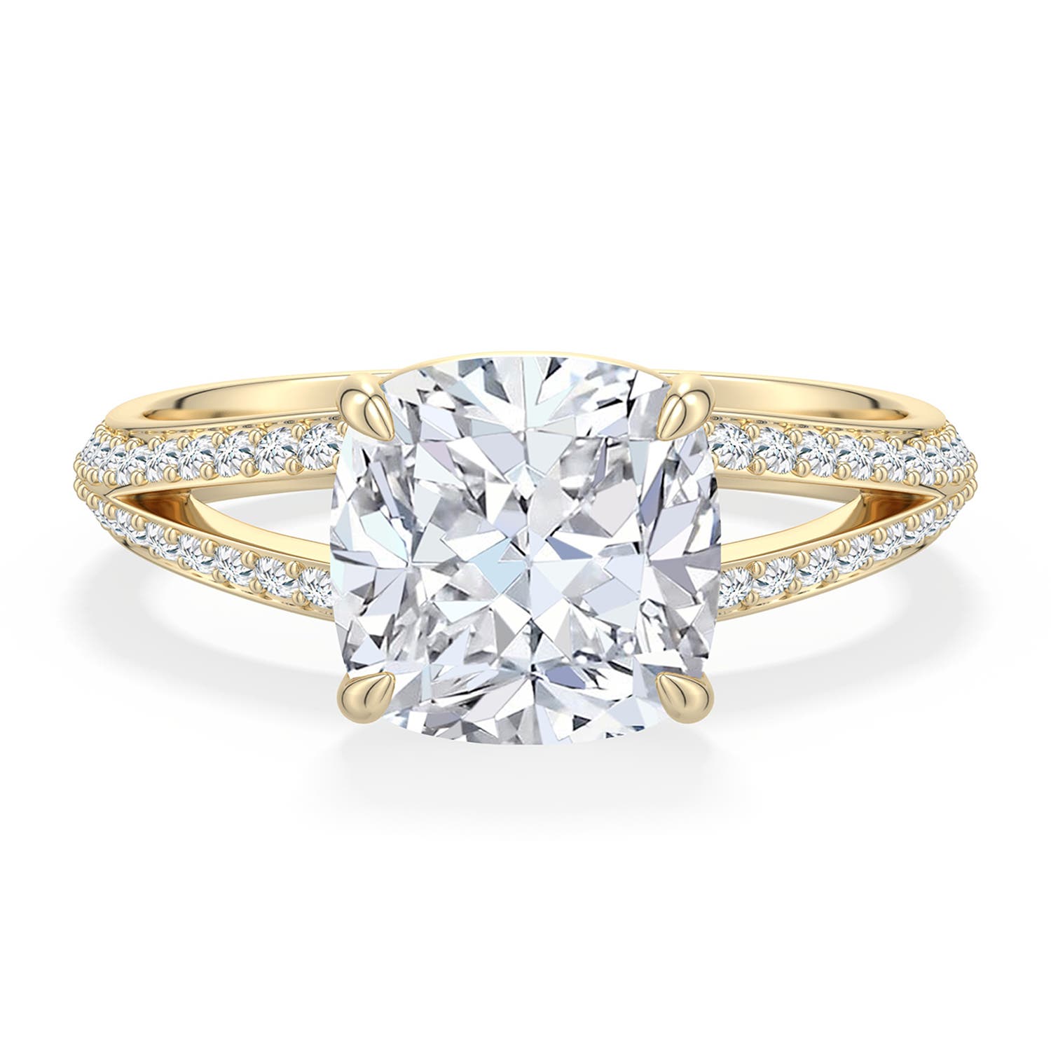 8mm FGVS Cushion Lab-Grown Diamond Engagement Ring with Pav� Accents in Yellow Gold - main