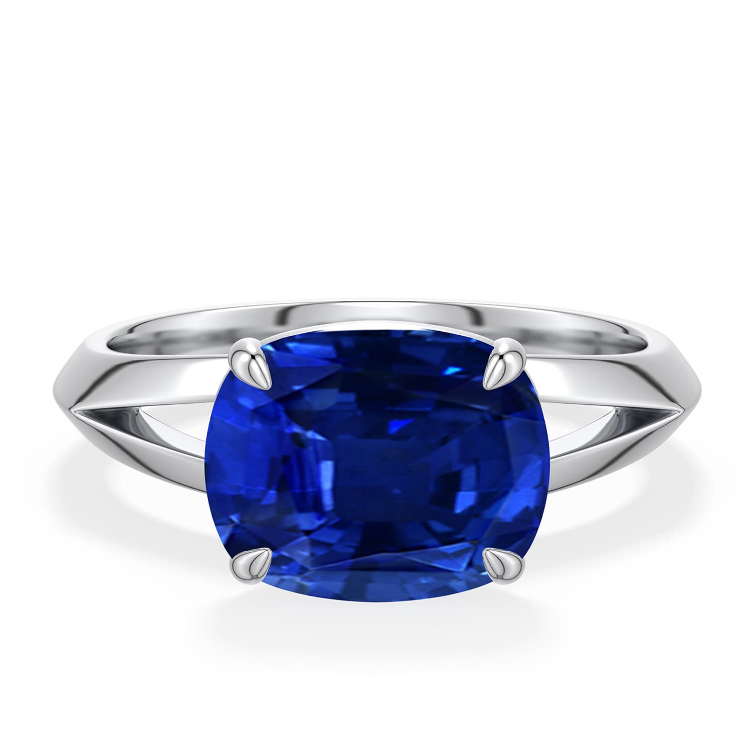 10x8mm Labgrown East-West Cushion Rectangular Lab-Grown Blue Sapphire Engagement Ring in 18K White Gold - main