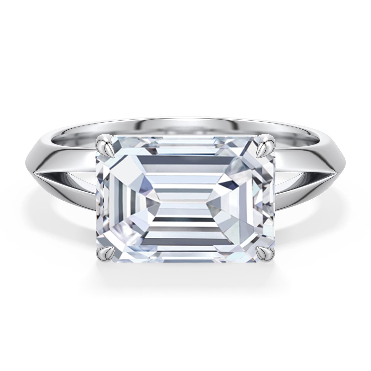 10.5x7.5mm FGVS East-West Emerald-Cut Lab-Grown Diamond Engagement Ring in 18K White Gold - main