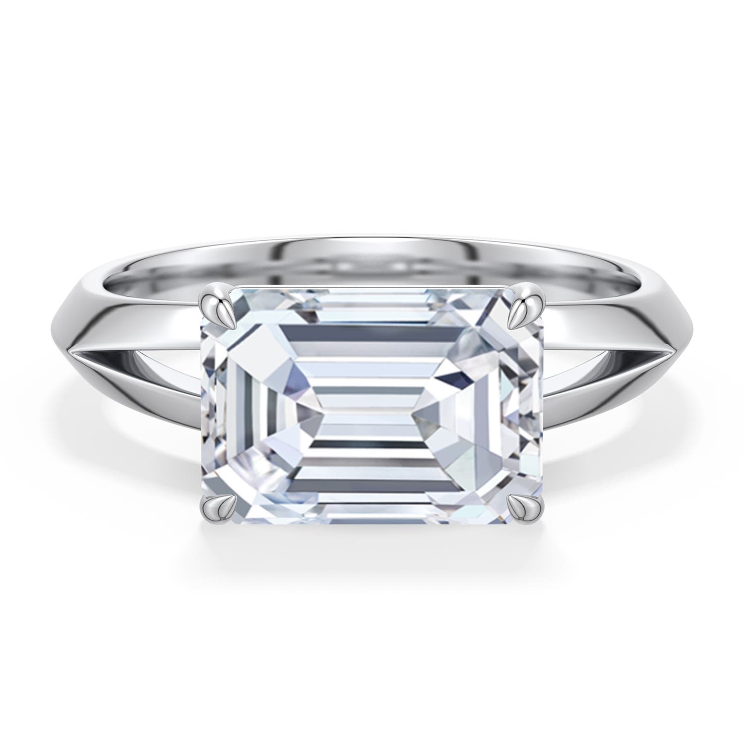 10x7mm FGVS East-West Emerald-Cut Lab-Grown Diamond Engagement Ring in 18K White Gold - main