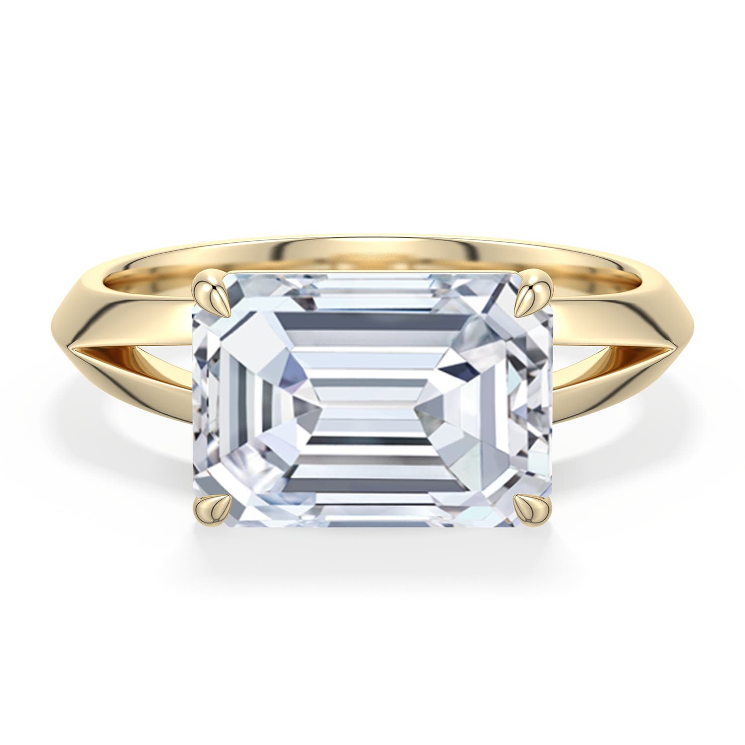 10.5x7.5mm DEVVS East-West Emerald-Cut Lab-Grown Diamond Engagement Ring in Yellow Gold - main