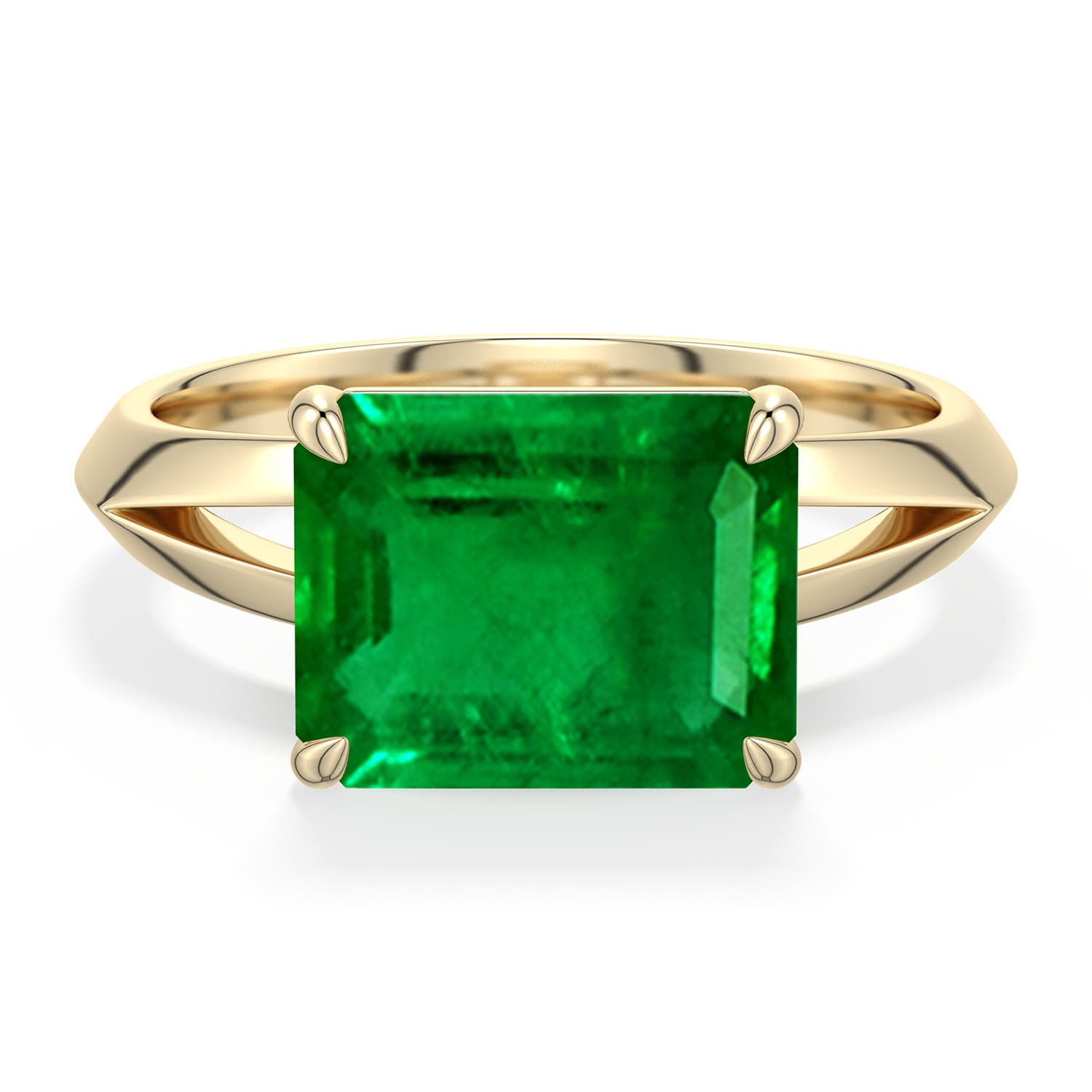 10x8mm Labgrown East-West Emerald-Cut Lab-Grown Emerald Engagement Ring in Yellow Gold - main