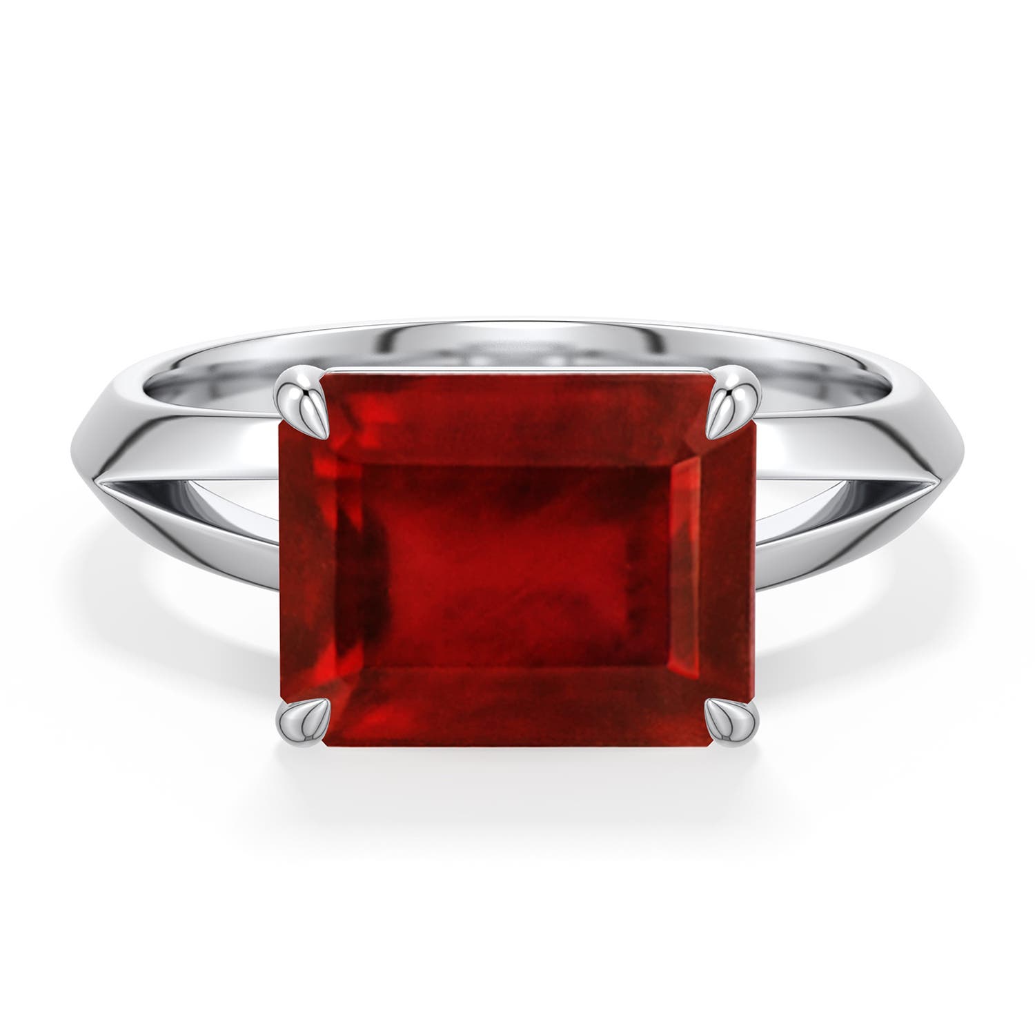 Angara 4.0 Ctw East-west Emerald-cut Lab-grown Ruby Engagement Ring In Brown
