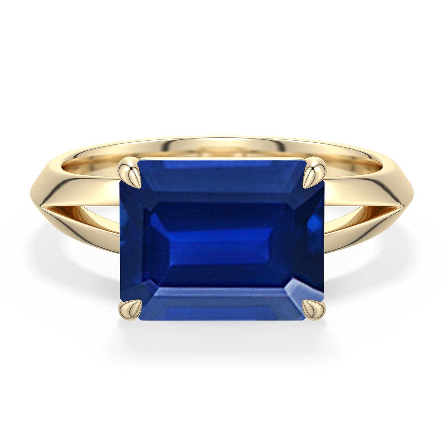 10x8mm Labgrown East-West Emerald-Cut Lab-Grown Blue Sapphire Engagement Ring in Yellow Gold - main