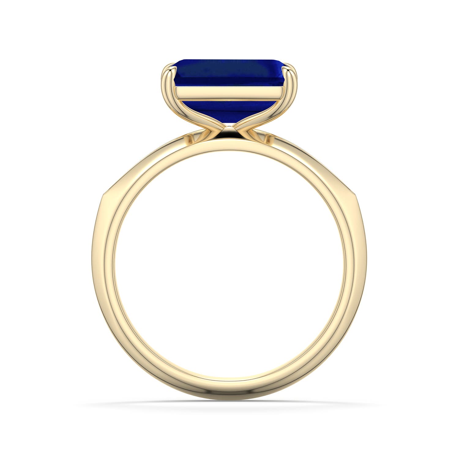 10x8mm Labgrown East-West Emerald-Cut Lab-Grown Blue Sapphire Engagement Ring in Yellow Gold - side 1