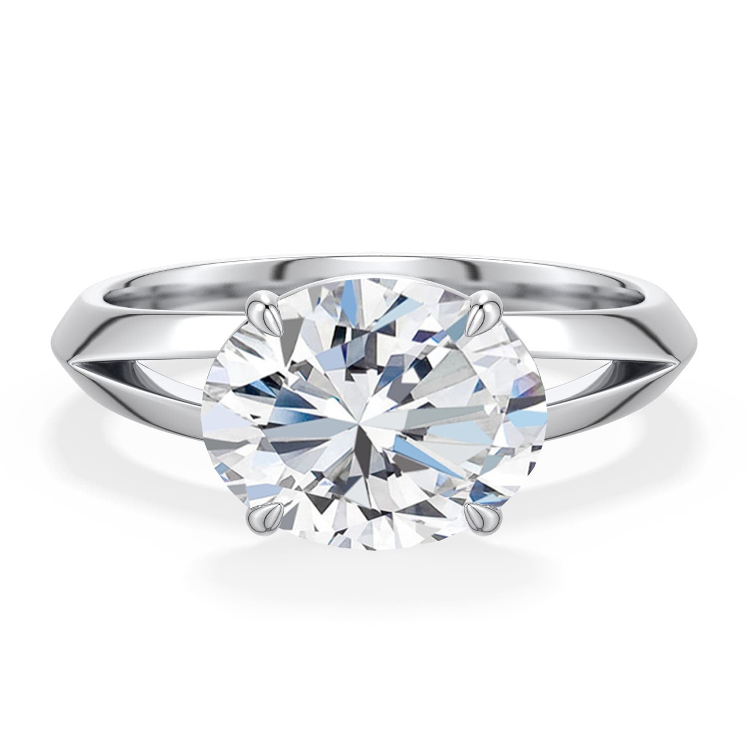 10x8mm FGVS East-West Oval Lab-Grown Diamond Engagement Ring in 18K White Gold - main