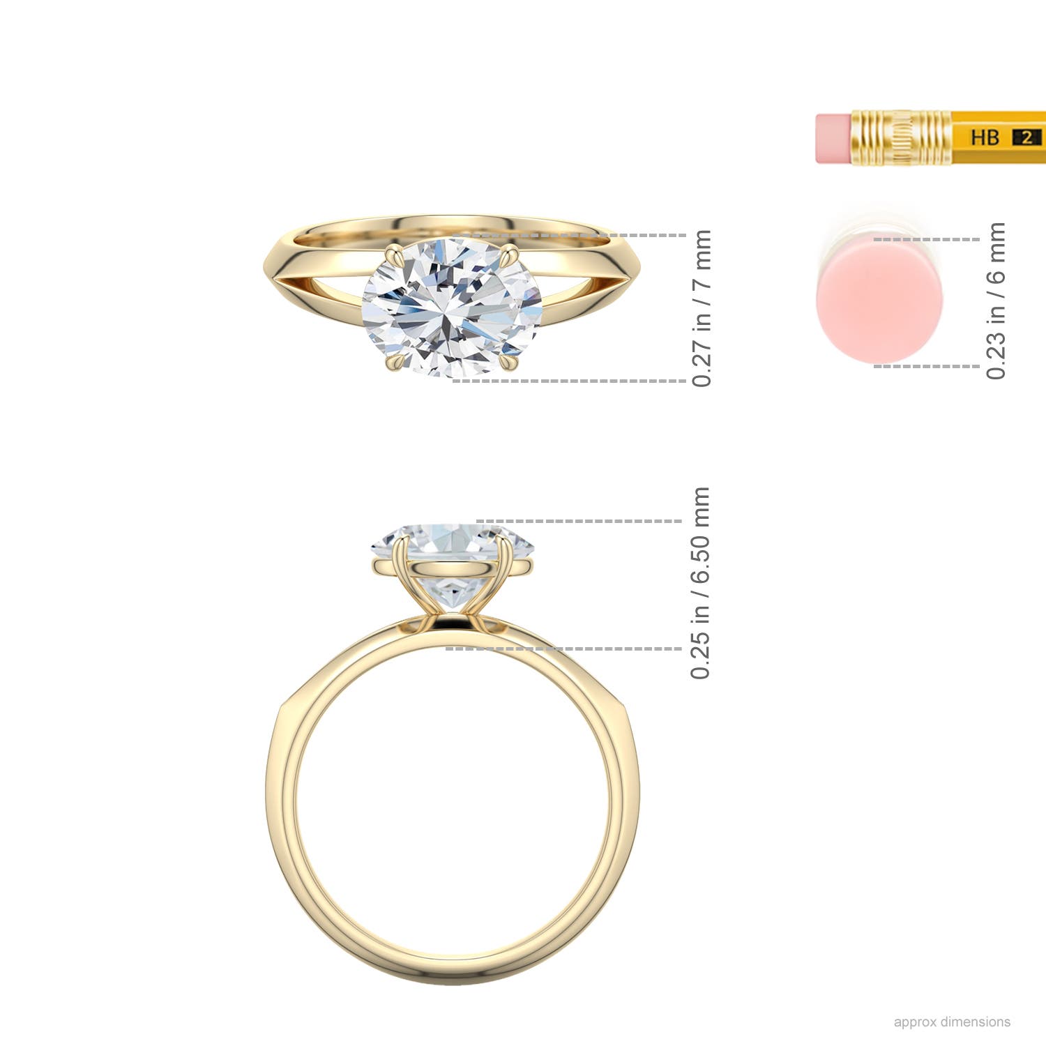 9x7mm FGVS East-West Oval Lab-Grown Diamond Engagement Ring in Yellow Gold - ruler - ruler