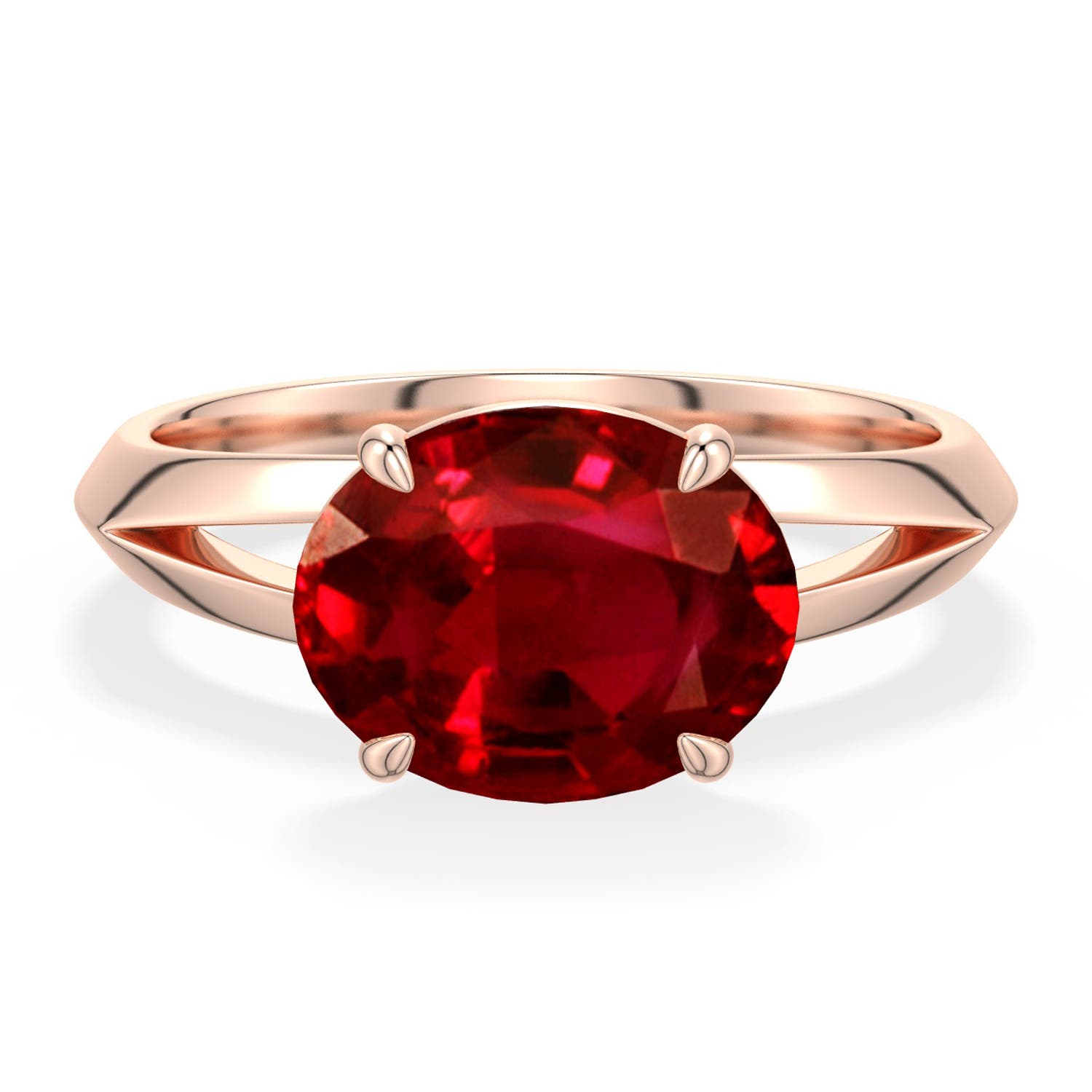 10x8mm Labgrown East-West Oval Lab-Grown Ruby Engagement Ring in Rose Gold - main