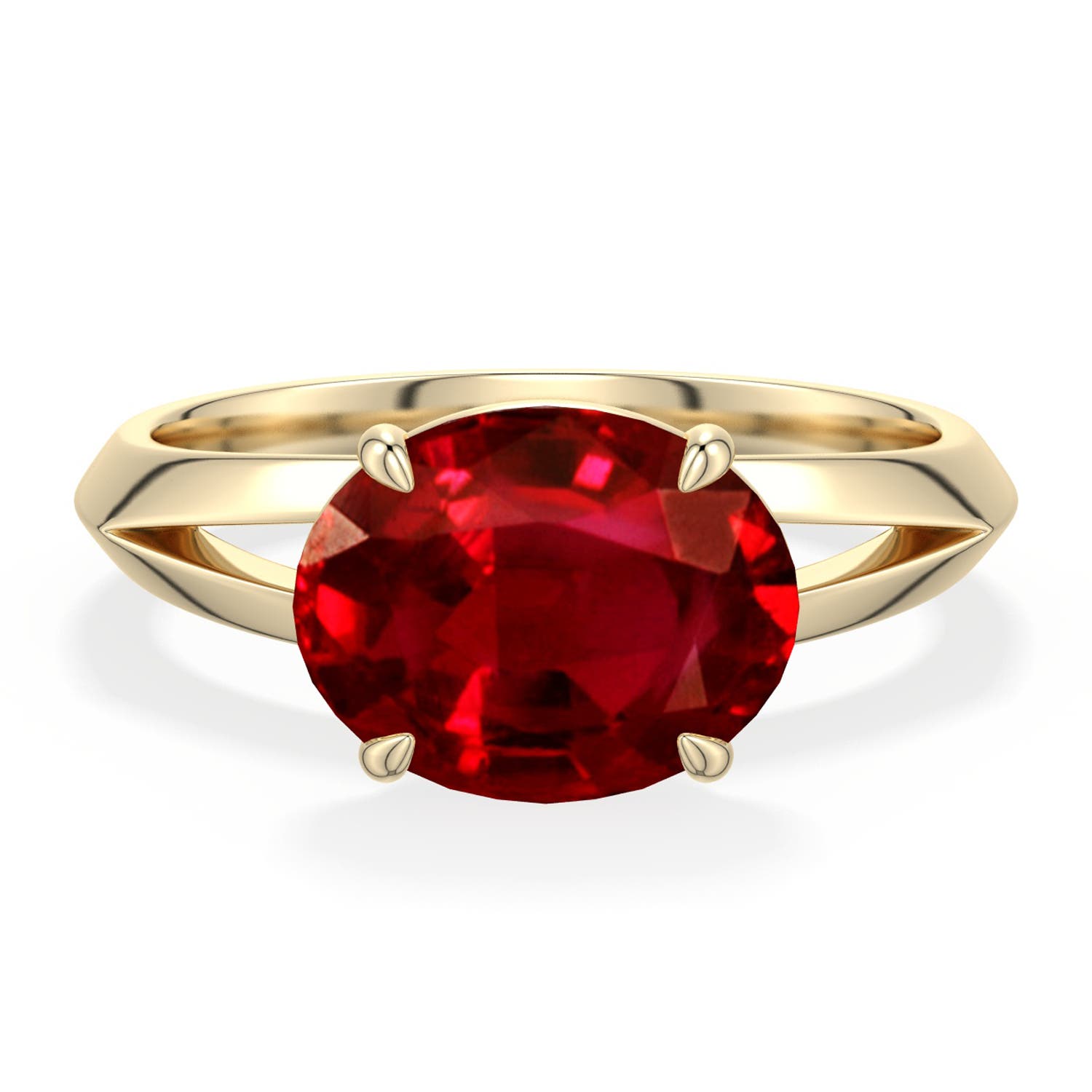 10x8mm Labgrown East-West Oval Lab-Grown Ruby Engagement Ring in Yellow Gold - main