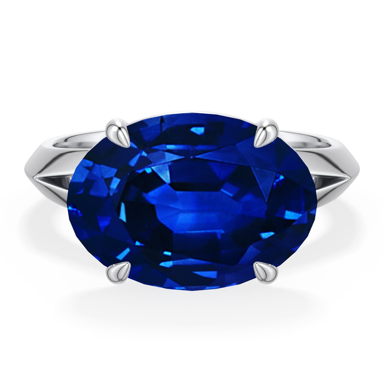 14x10mm Labgrown East-West Oval Lab-Grown Blue Sapphire Engagement Ring in White Gold - main