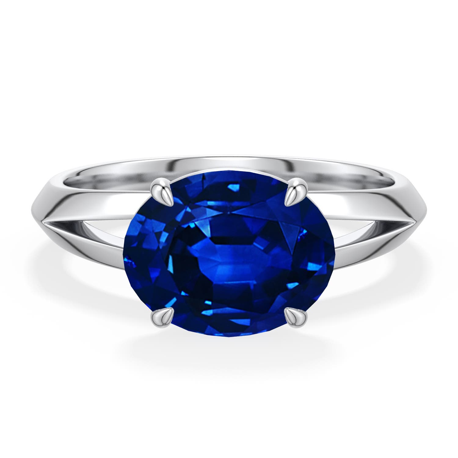 10x8mm Labgrown East-West Oval Lab-Grown Blue Sapphire Engagement Ring in 18K White Gold - main