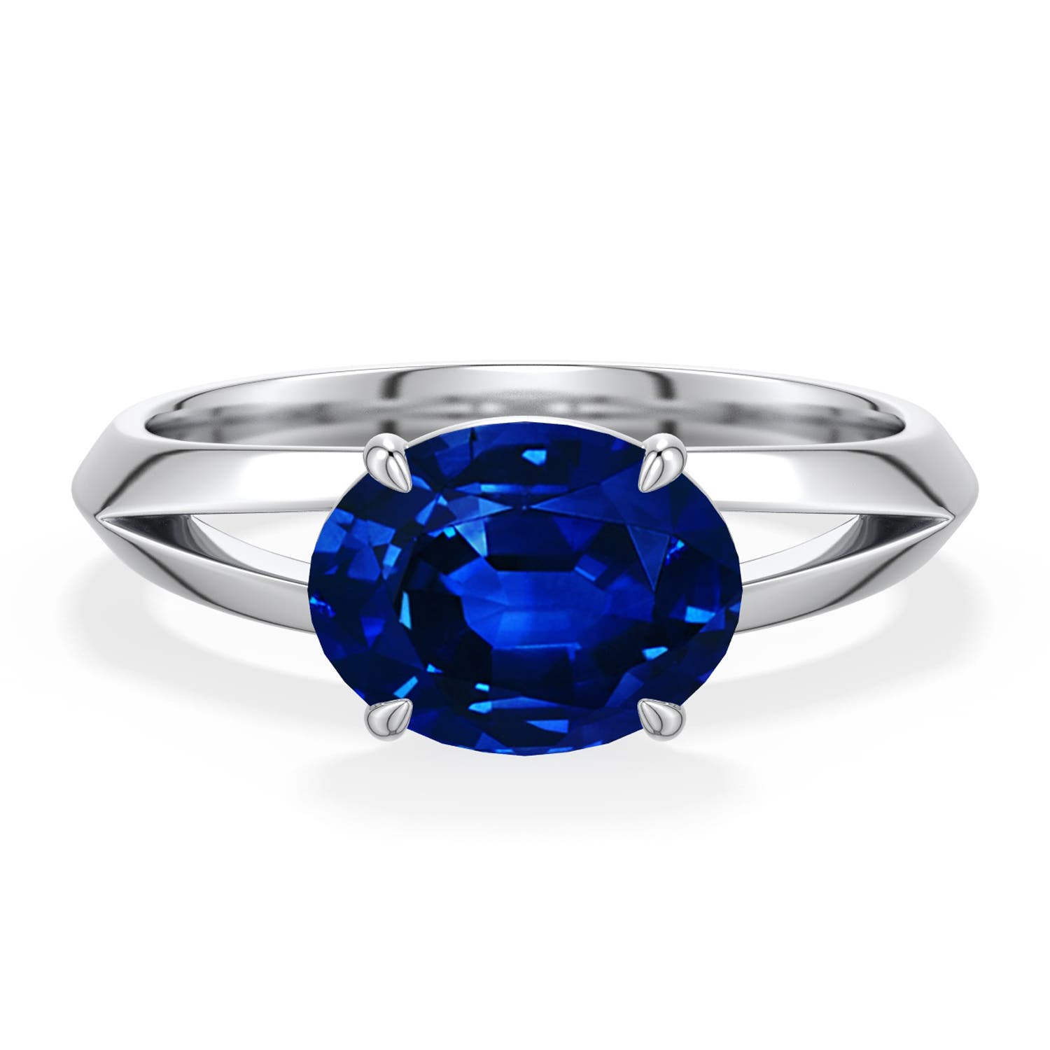 9x7mm Labgrown East-West Oval Lab-Grown Blue Sapphire Engagement Ring in 18K White Gold - main