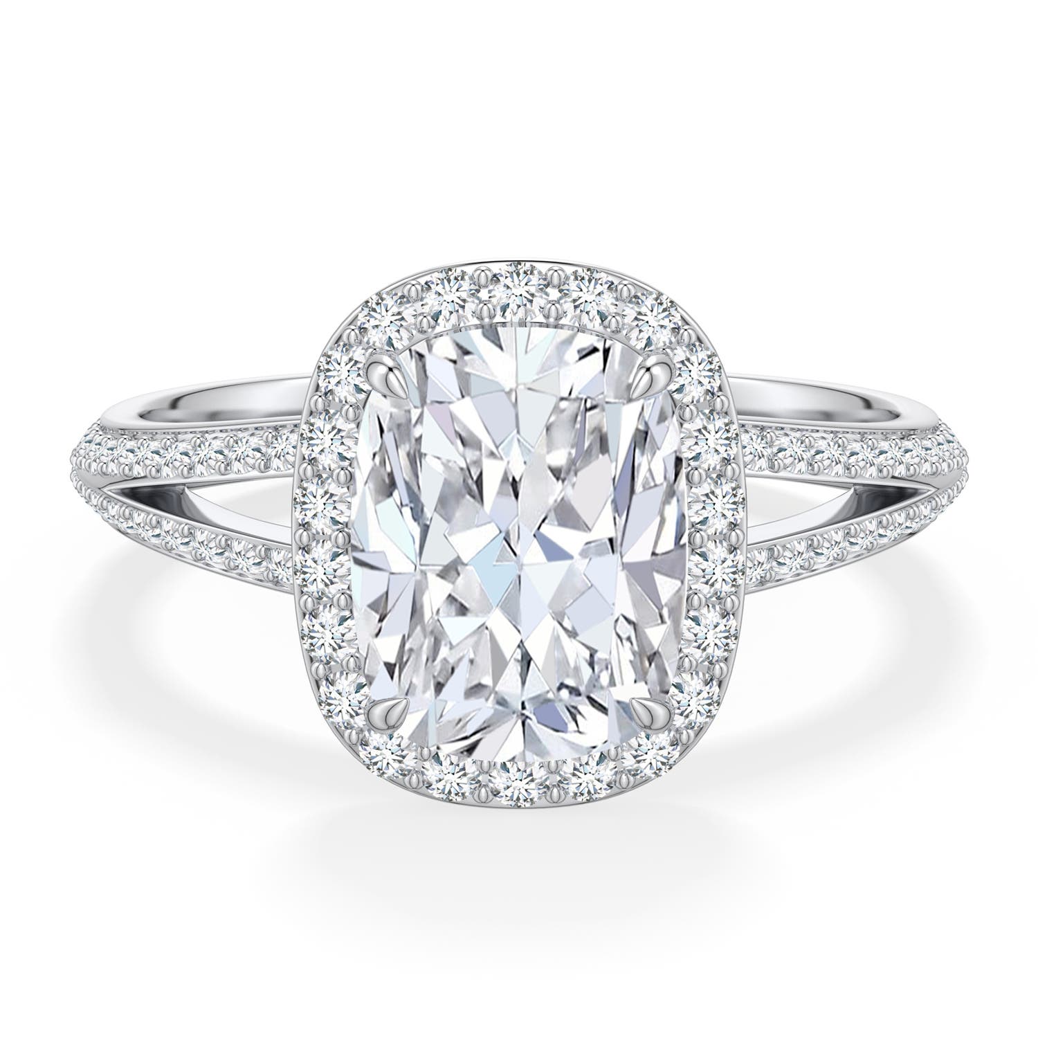 9x7mm FGVS Cushion Rectangular Lab-Grown Diamond Halo Engagement Ring with Accents in White Gold - main