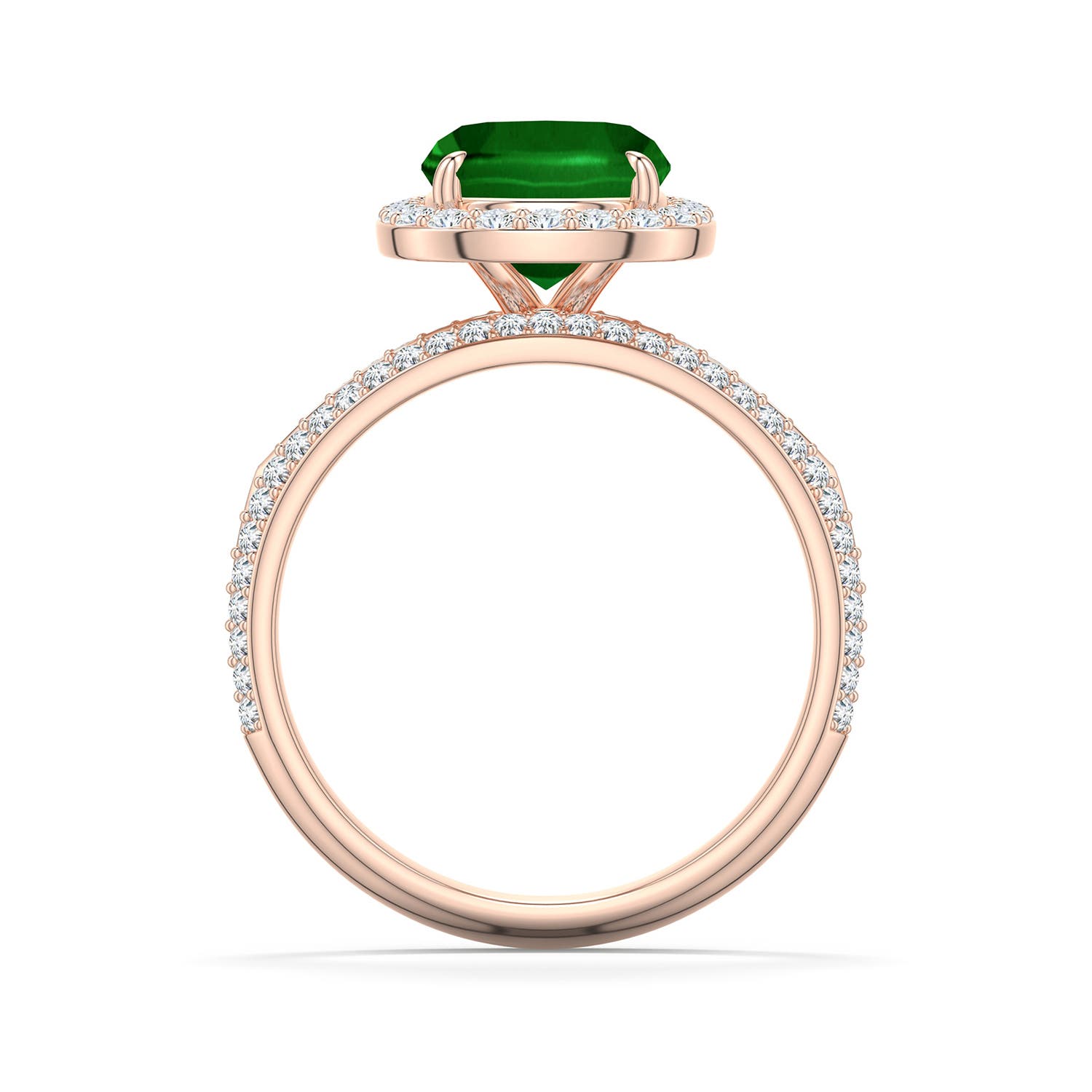 10x8mm Labgrown Cushion Rectangular Lab-Grown Emerald Halo Engagement Ring with Accents in 18K Rose Gold - side 1