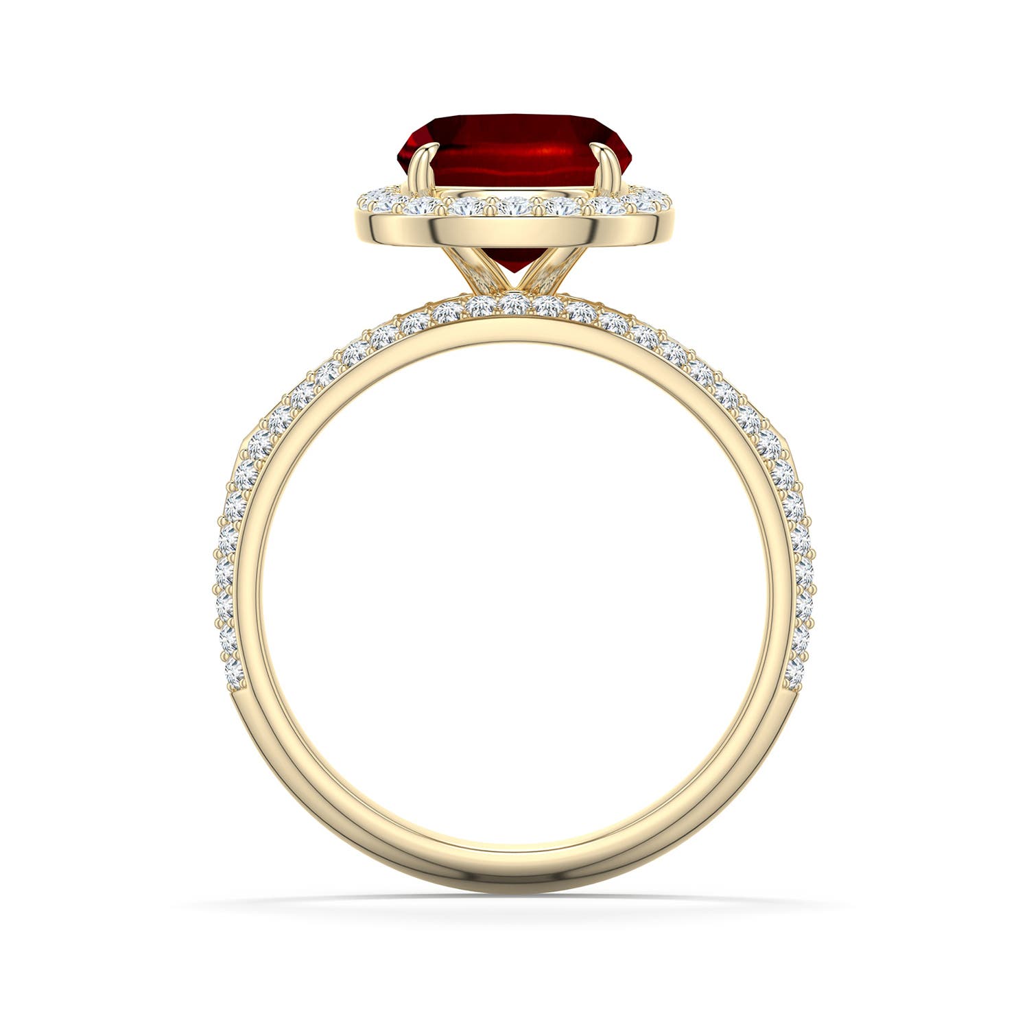 10x8mm Labgrown Cushion Rectangular Lab-Grown Ruby Halo Engagement Ring with Accents in 18K Yellow Gold - side 1