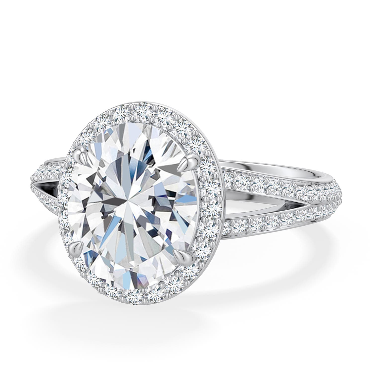 10x8mm FGVS Oval Lab-Grown Diamond Halo Engagement Ring with Accents in 18K White Gold - main