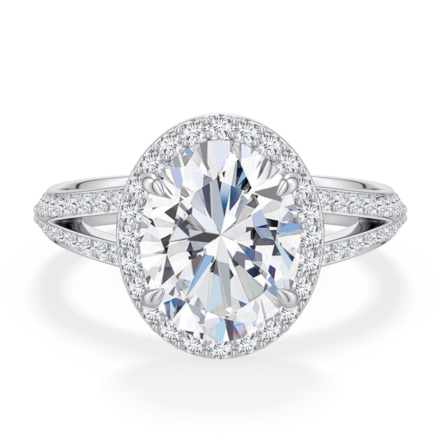 10x8mm FGVS Oval Lab-Grown Diamond Halo Engagement Ring with Accents in 18K White Gold - side 1