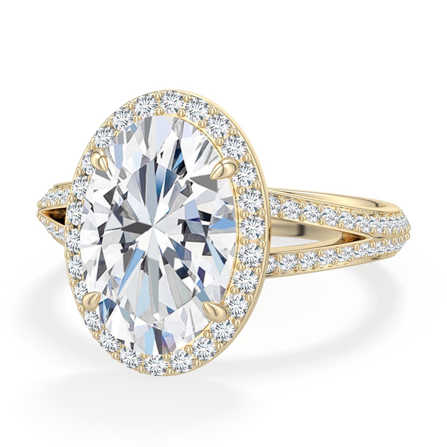 12x8mm FGVS Oval Lab-Grown Diamond Halo Engagement Ring with Accents in Yellow Gold - main