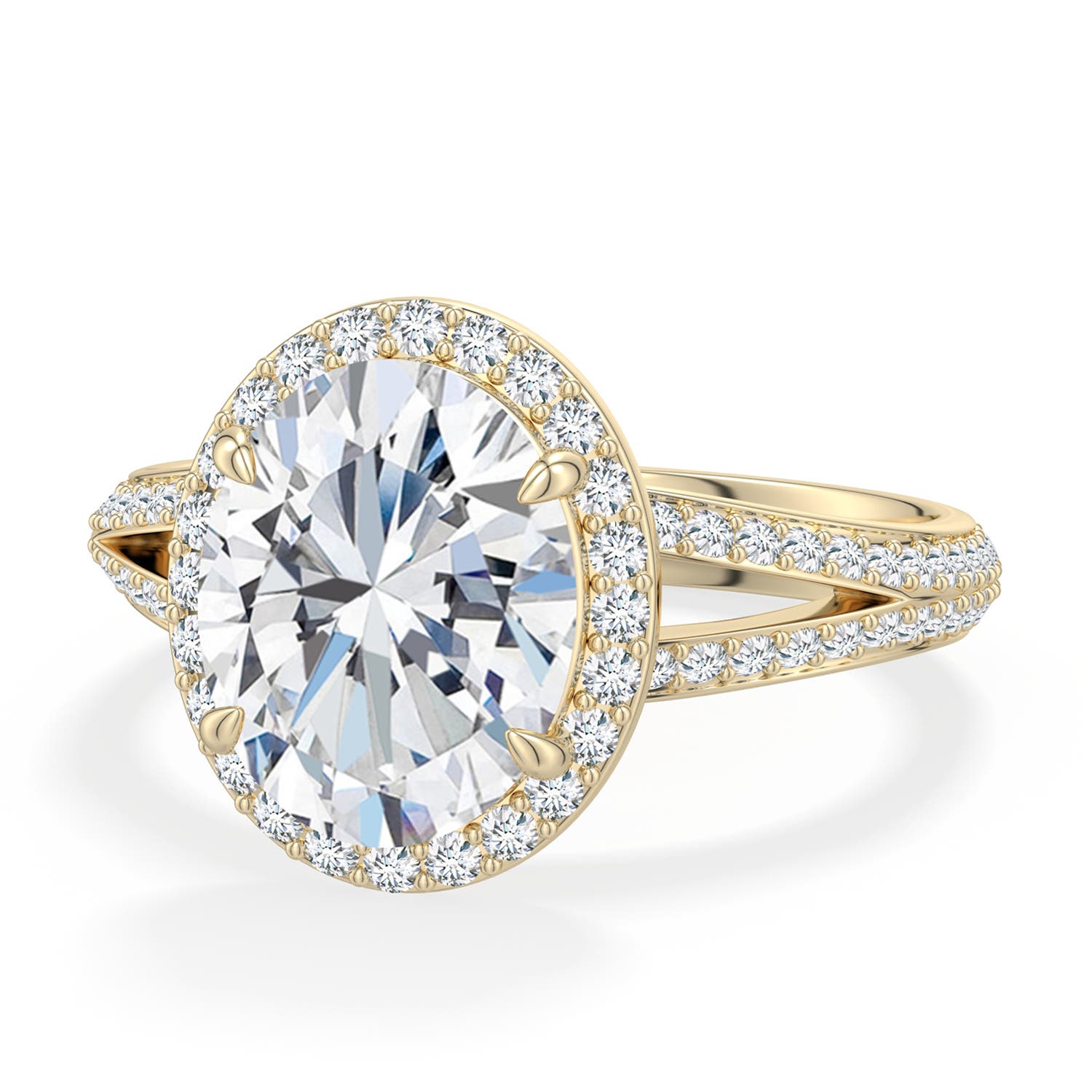 10x8mm DEVVS Oval Lab-Grown Diamond Halo Engagement Ring with Accents in 18K Yellow Gold - main