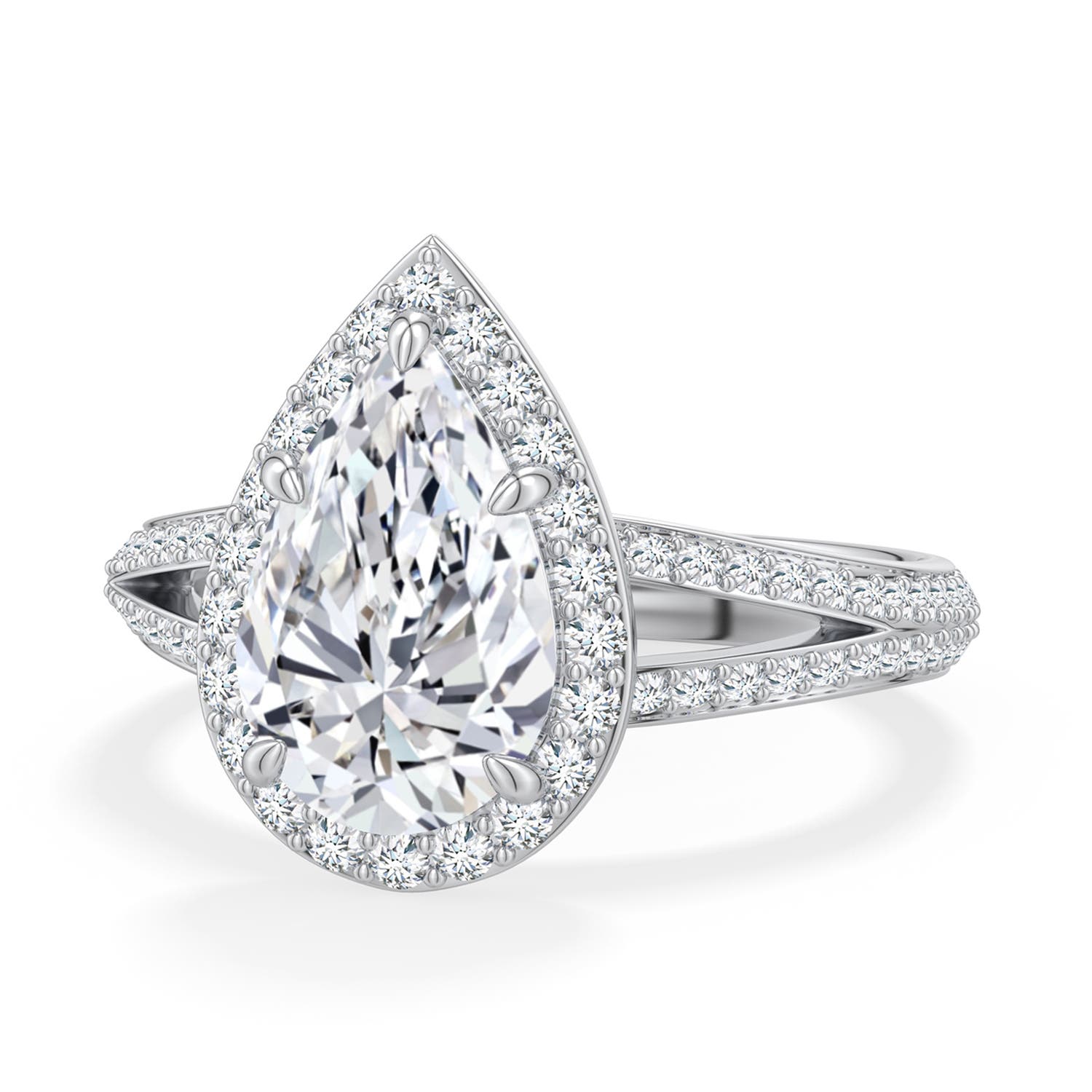 11x7mm FGVS Pear Lab-Grown Diamond Halo Engagement Ring with Accents in 950 Platinum - main