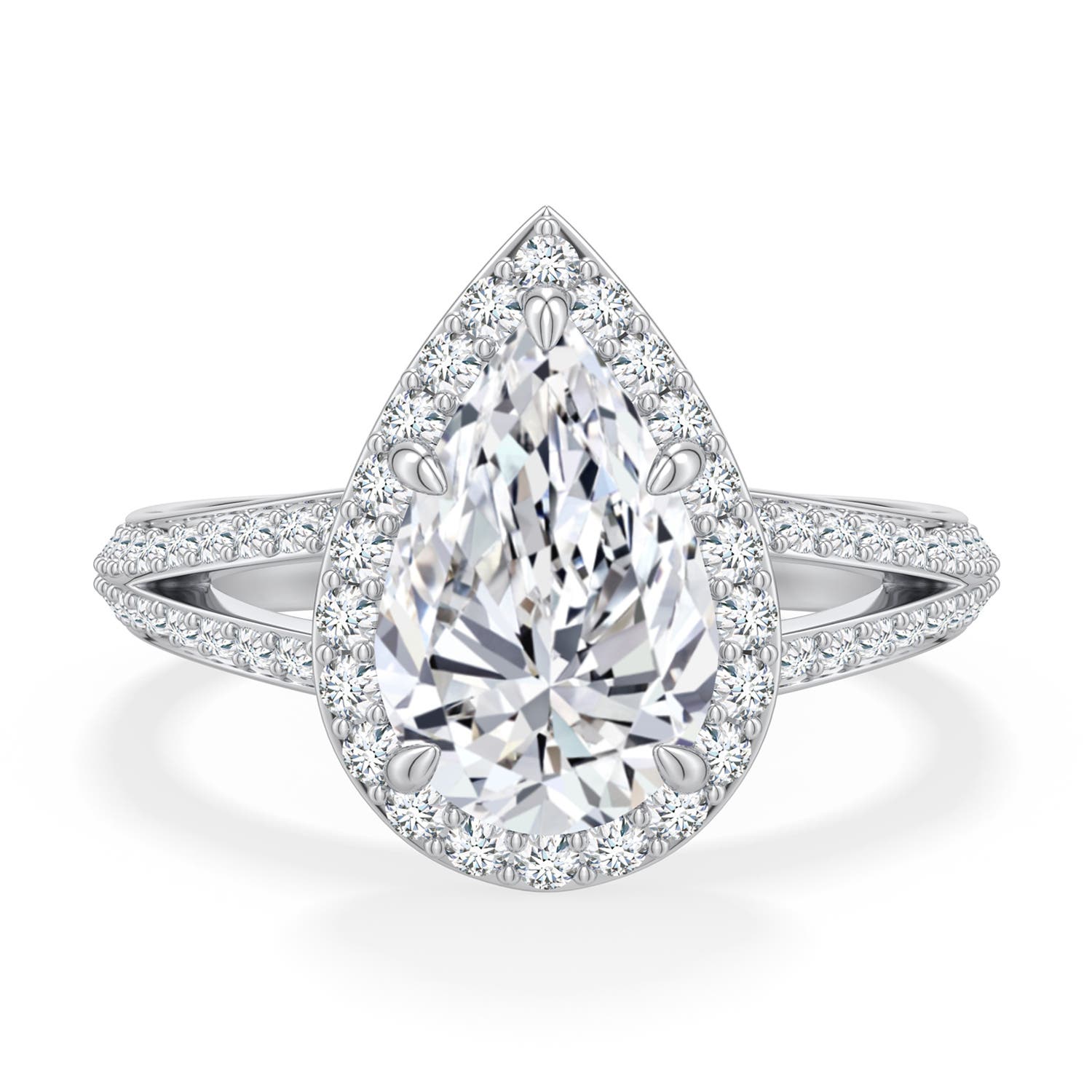 11x7mm FGVS Pear Lab-Grown Diamond Halo Engagement Ring with Accents in 950 Platinum - side 1 - side 3