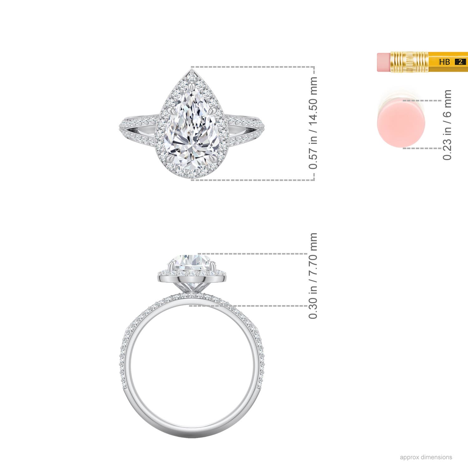 11x7mm FGVS Pear Lab-Grown Diamond Halo Engagement Ring with Accents in 950 Platinum - ruler - ruler