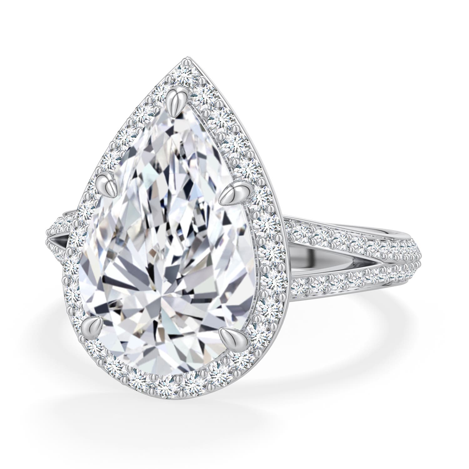 14x9mm FGVS Pear Lab-Grown Diamond Halo Engagement Ring with Accents in 18K White Gold - main