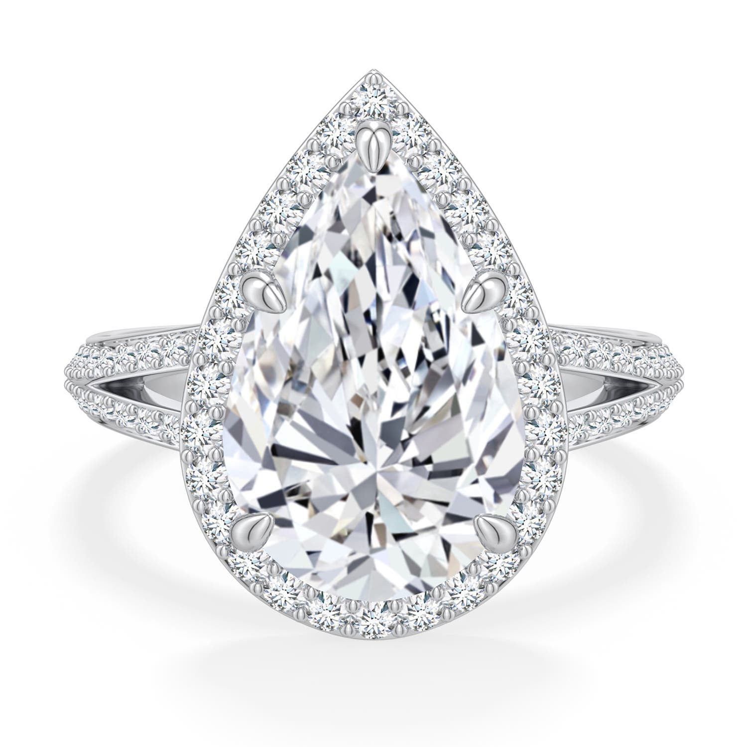 14x9mm FGVS Pear Lab-Grown Diamond Halo Engagement Ring with Accents in 18K White Gold - side 1