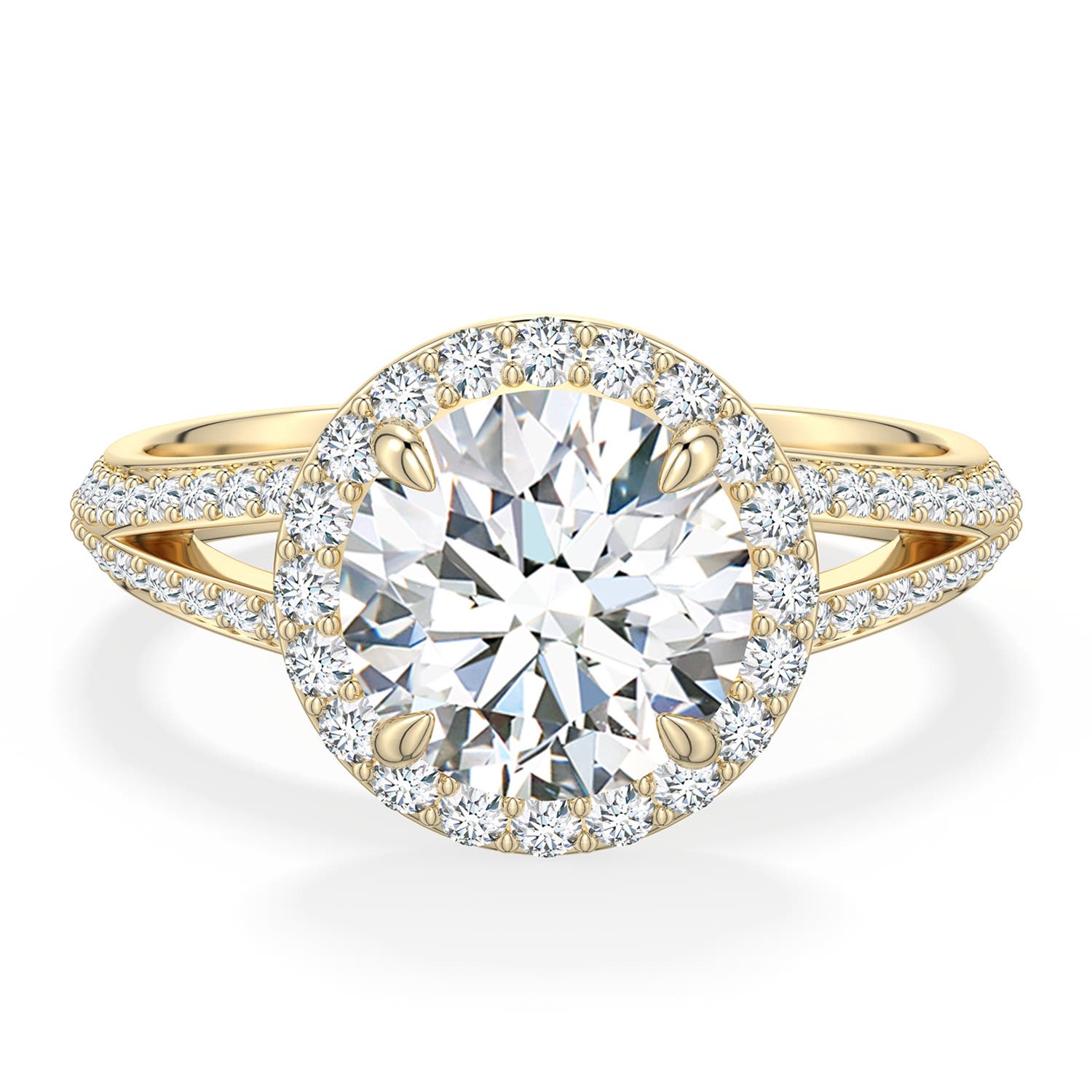 8mm FGVS Round Lab-Grown Diamond Halo Engagement Ring with Accents in Yellow Gold - main