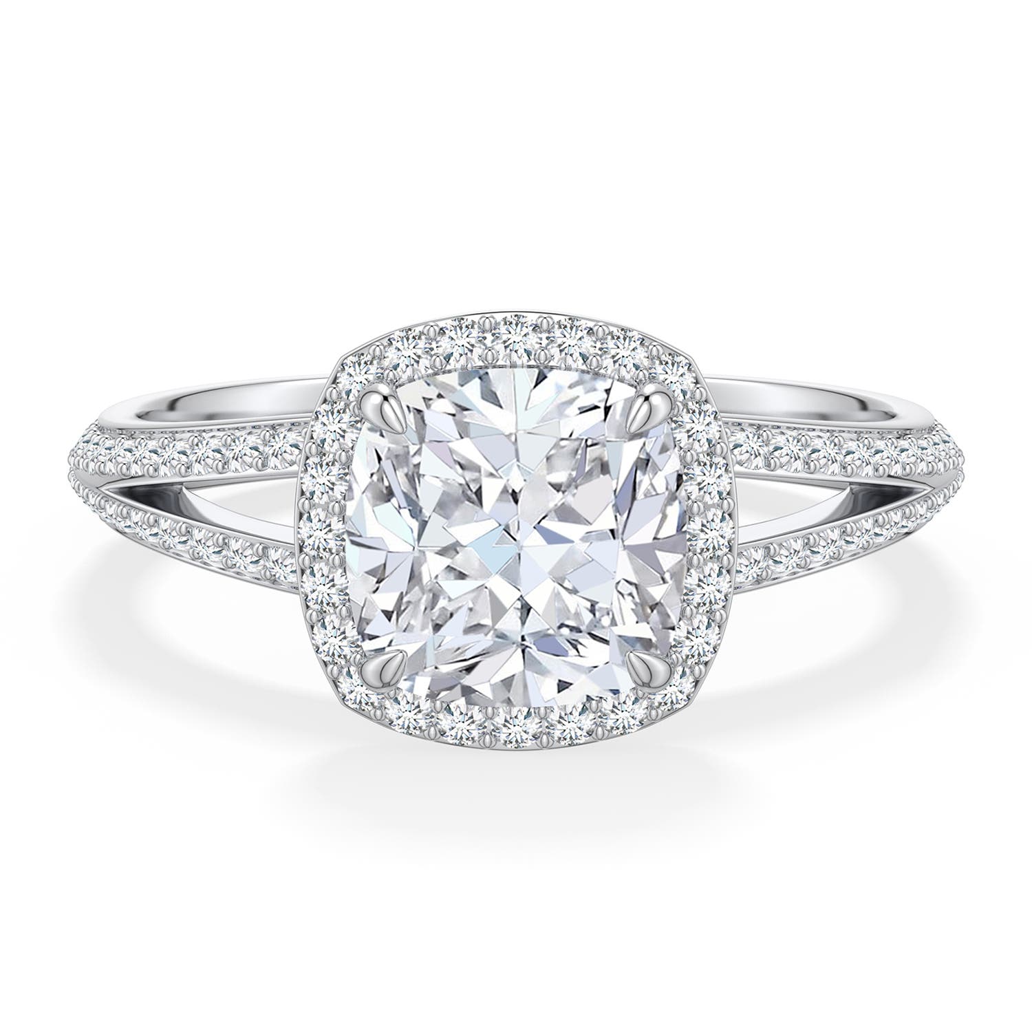 7mm DEVVS Cushion Lab-Grown Diamond Halo Engagement Ring with Accents in White Gold - main