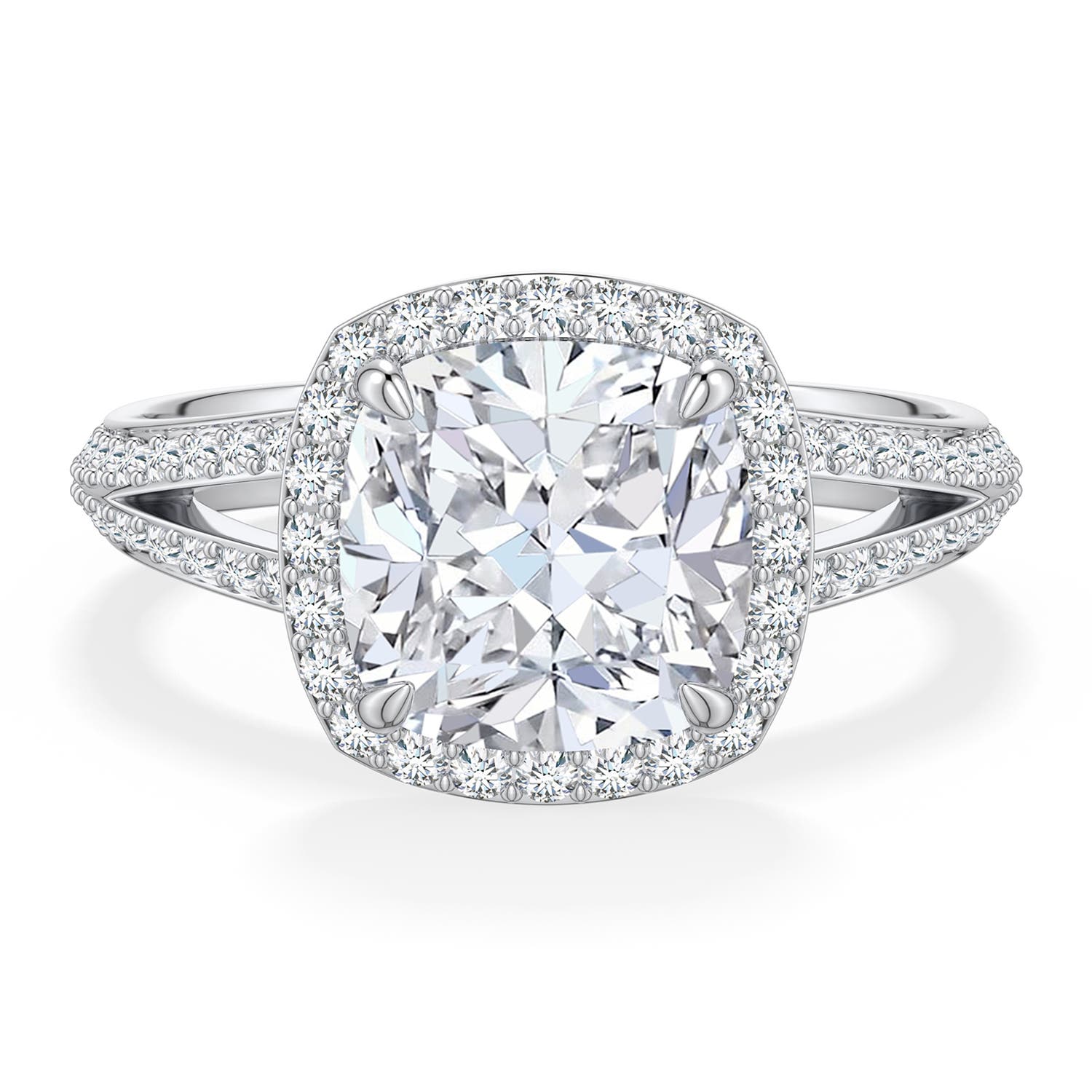 8mm FGVS Cushion Lab-Grown Diamond Halo Engagement Ring with Accents in White Gold - main