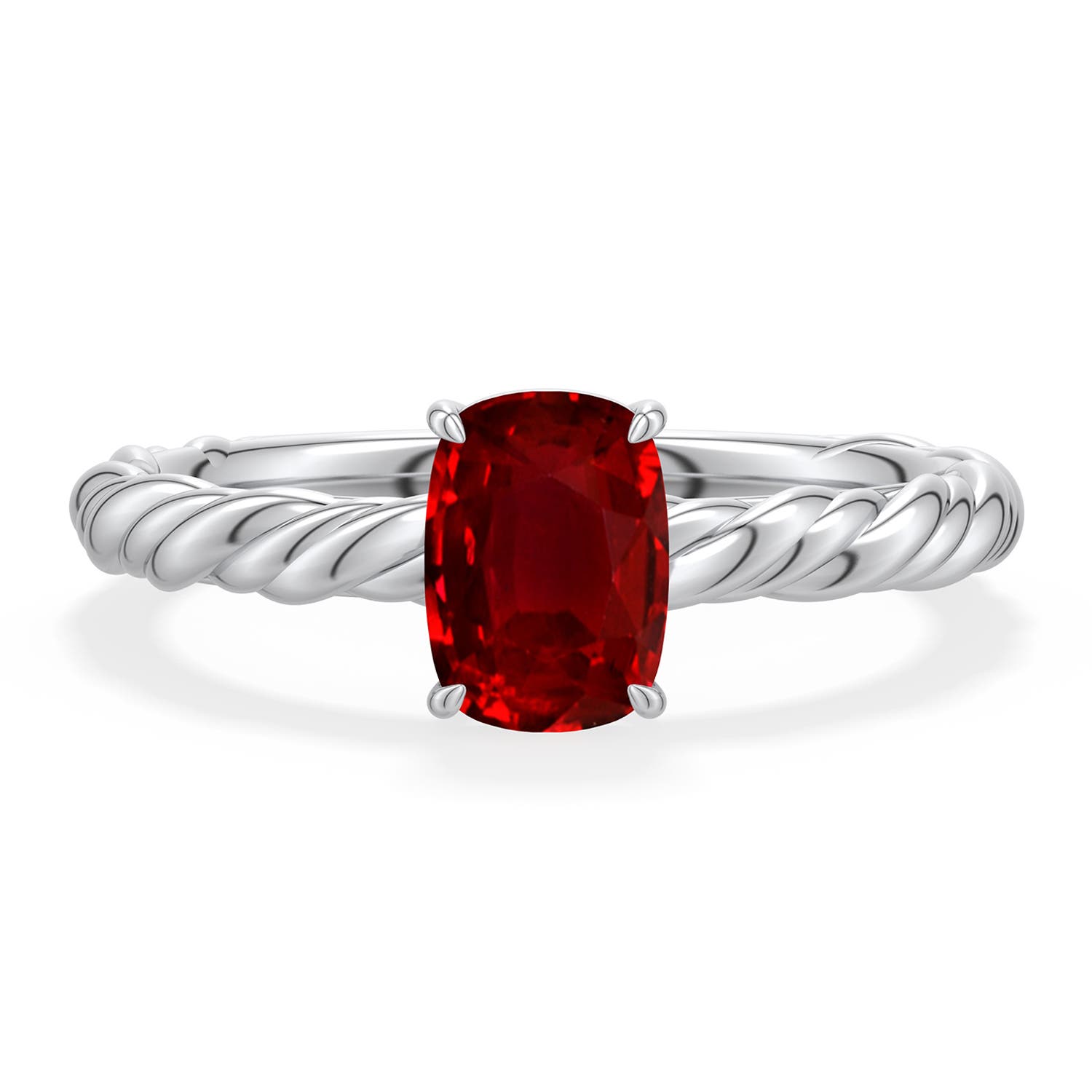 7x5mm Labgrown Cushion Rectangular Lab-Grown Ruby Twisted Rope Shank Engagement Ring in 18K White Gold - main