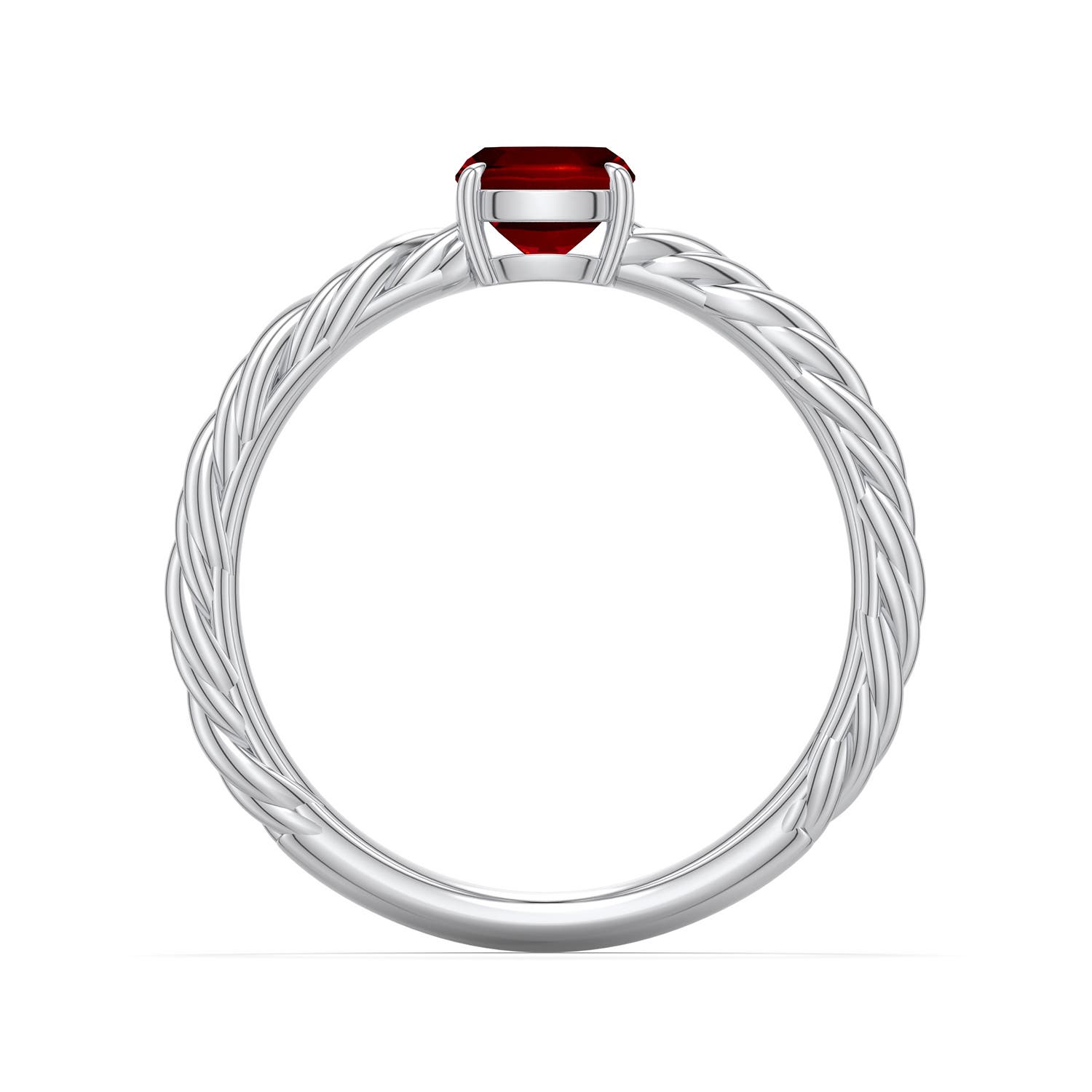 7x5mm Labgrown Cushion Rectangular Lab-Grown Ruby Twisted Rope Shank Engagement Ring in 18K White Gold - side 1