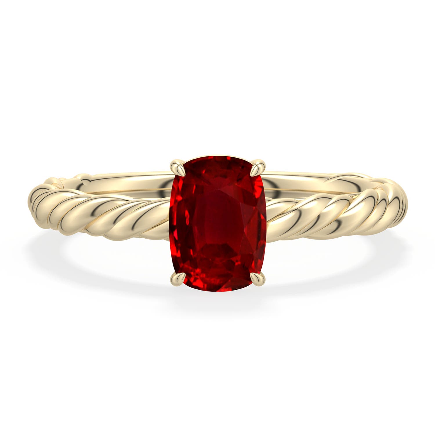 7x5mm Labgrown Cushion Rectangular Lab-Grown Ruby Twisted Rope Shank Engagement Ring in 18K Yellow Gold - main
