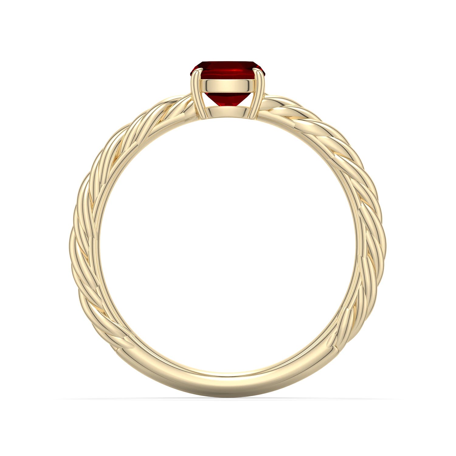 7x5mm Labgrown Cushion Rectangular Lab-Grown Ruby Twisted Rope Shank Engagement Ring in 18K Yellow Gold - side 1