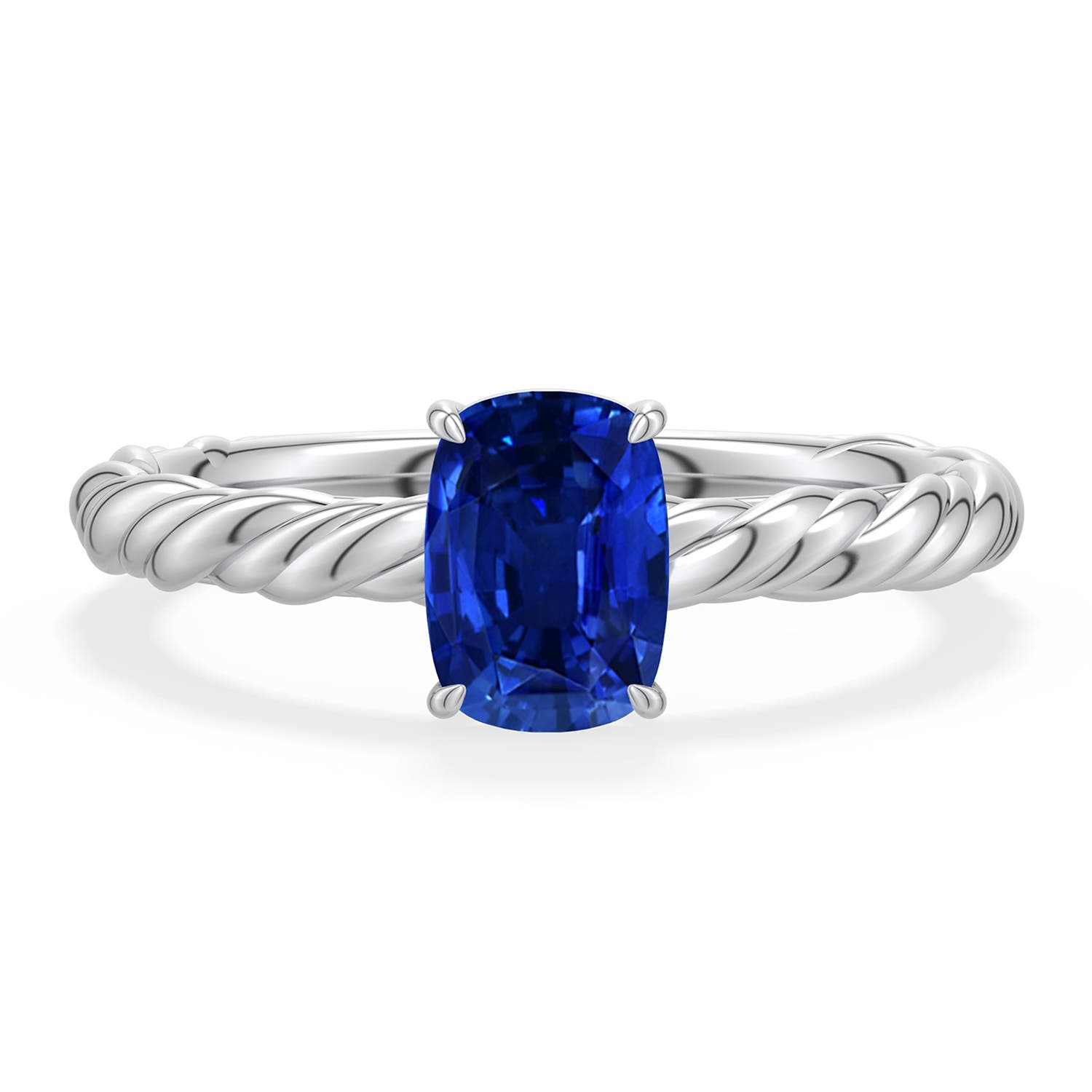 7x5mm Labgrown Cushion Rectangular Lab-Grown Blue Sapphire Twisted Rope Shank Engagement Ring in 18K White Gold - main
