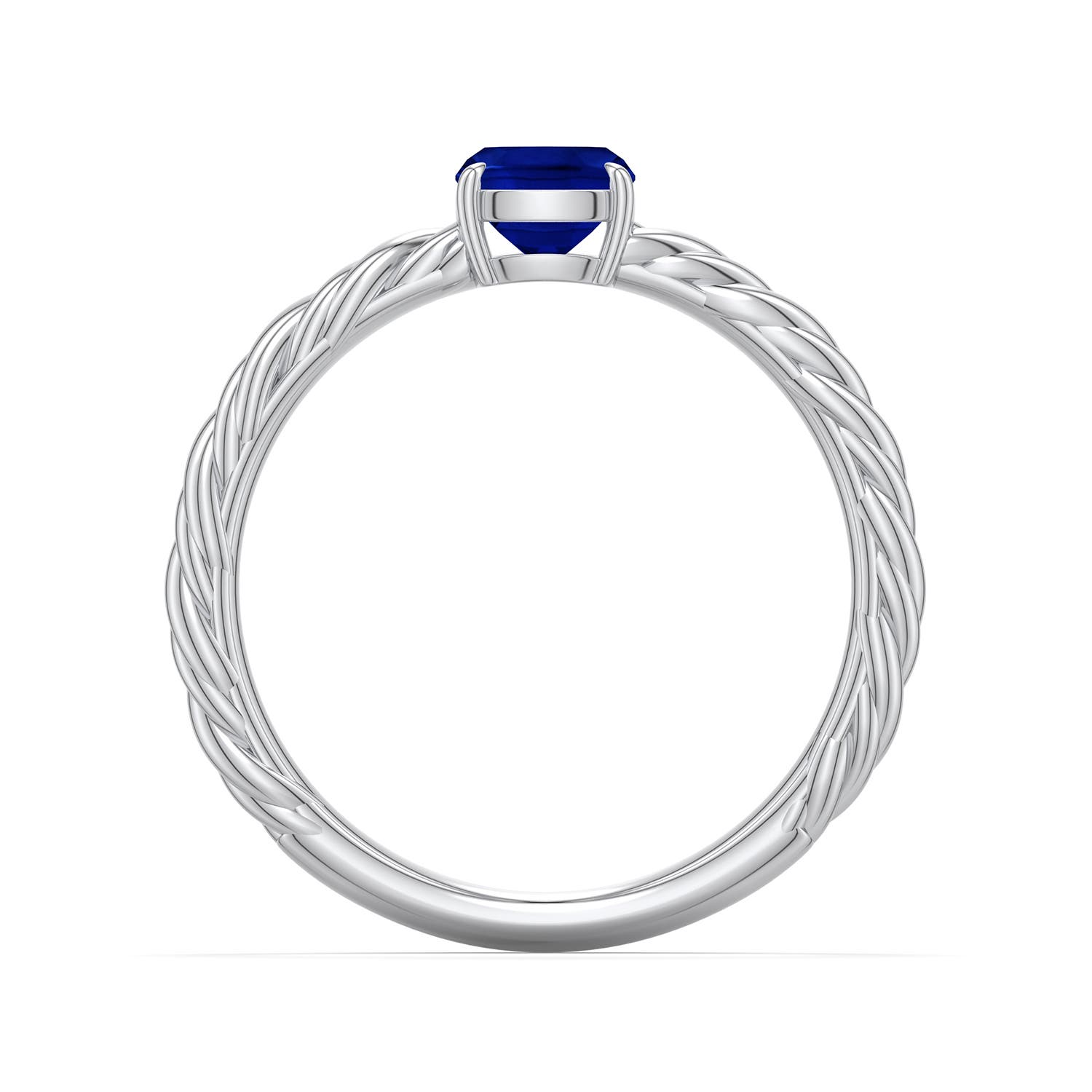 7x5mm Labgrown Cushion Rectangular Lab-Grown Blue Sapphire Twisted Rope Shank Engagement Ring in 18K White Gold - side 1