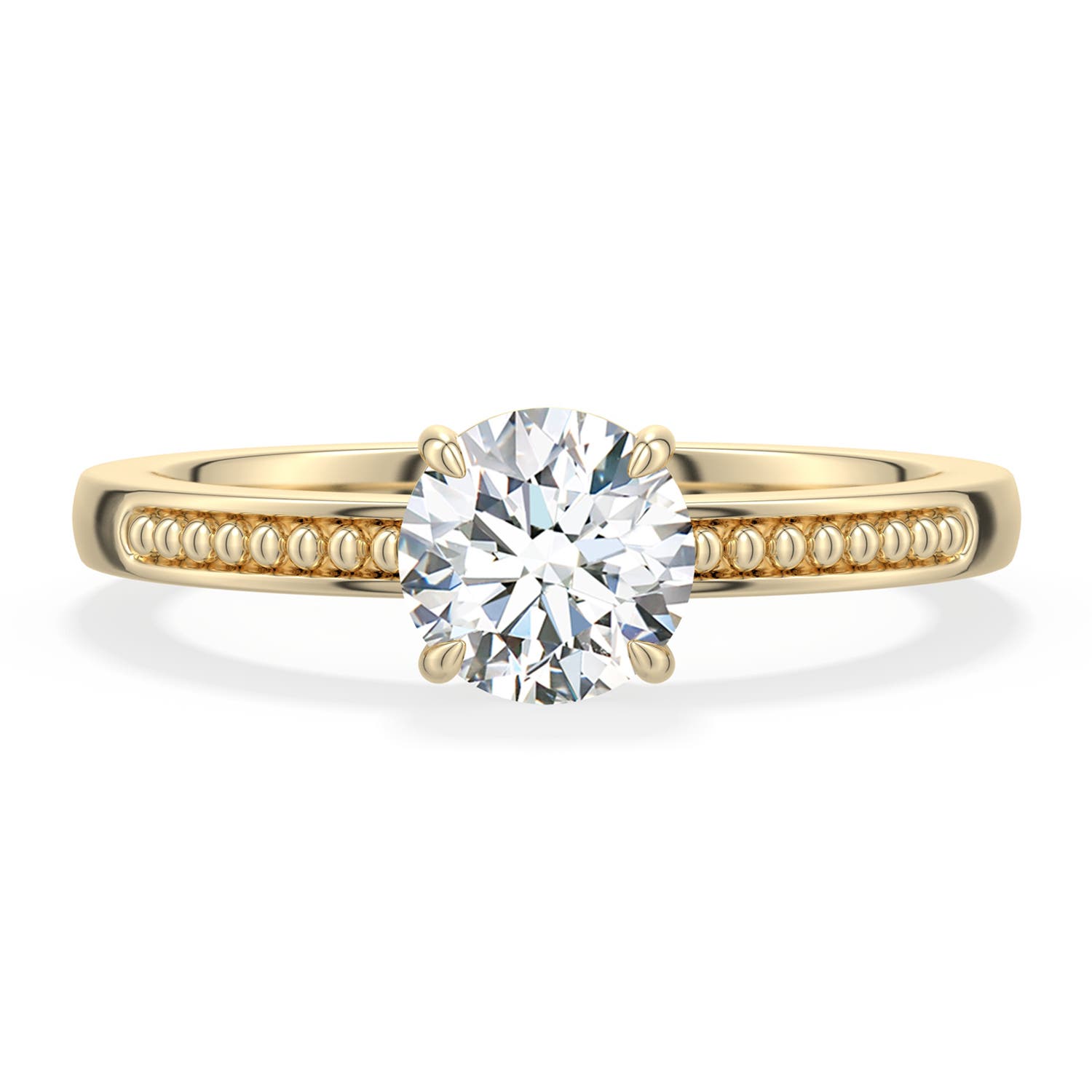 6mm FGVS Round Lab-Grown Diamond Milgrain Shank Engagement Ring in Yellow Gold - main