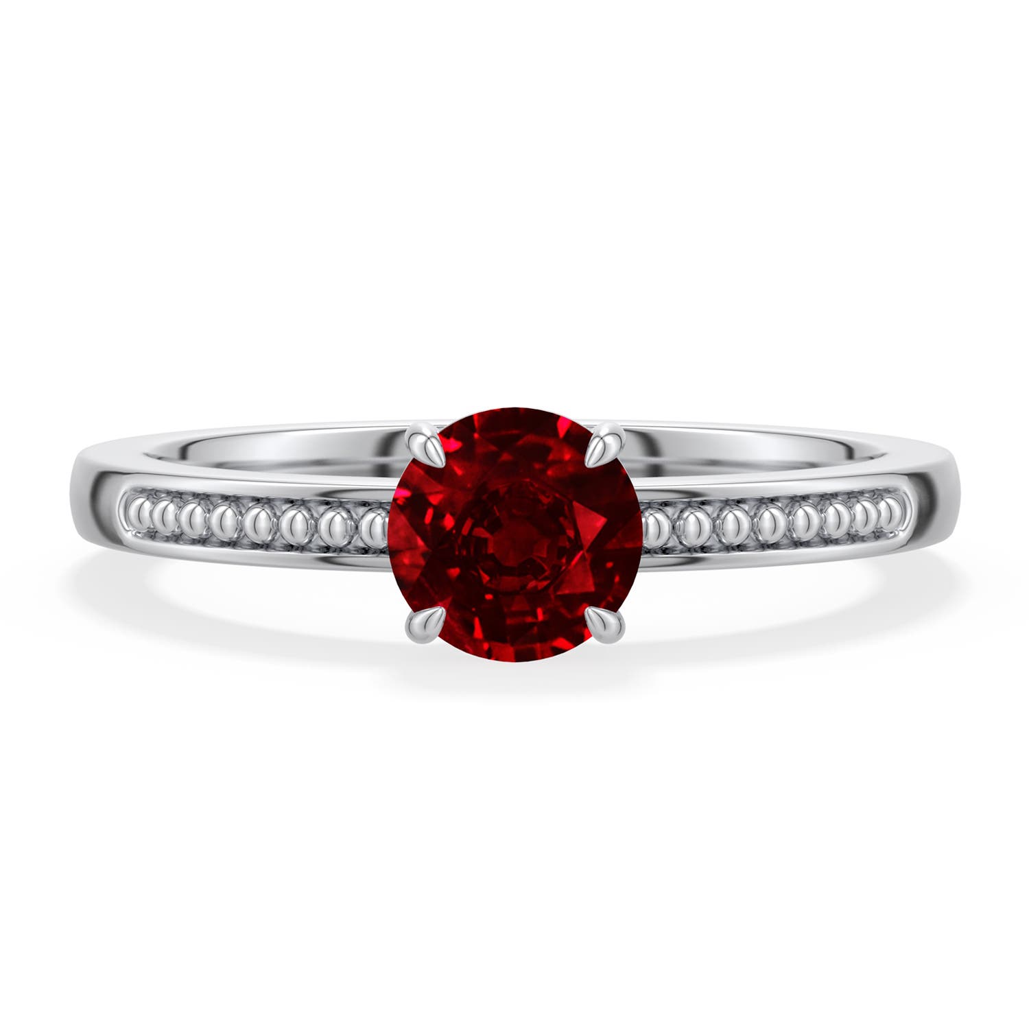 5.5mm Labgrown Round Lab-Grown Ruby Milgrain Shank Engagement Ring in 18K White Gold - main