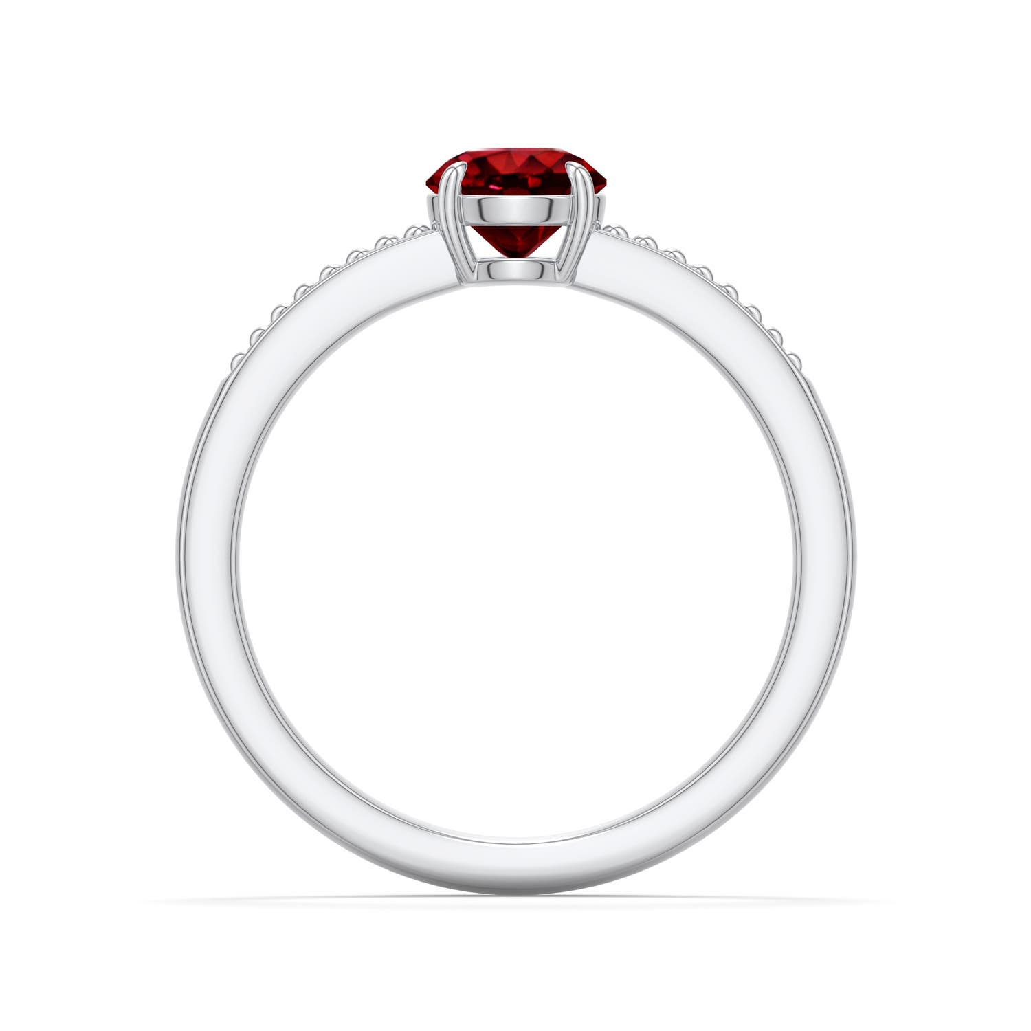 5.5mm Labgrown Round Lab-Grown Ruby Milgrain Shank Engagement Ring in 18K White Gold - side 1