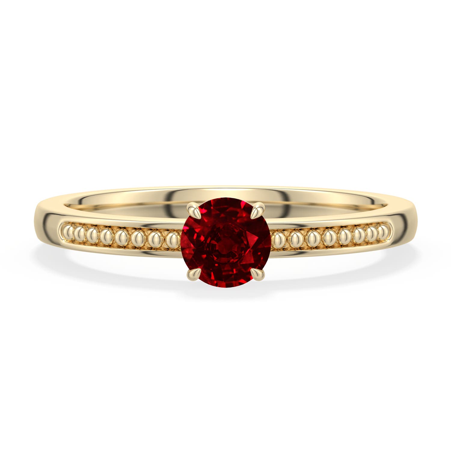 4.5mm Labgrown Round Lab-Grown Ruby Milgrain Shank Engagement Ring in 18K Yellow Gold - main