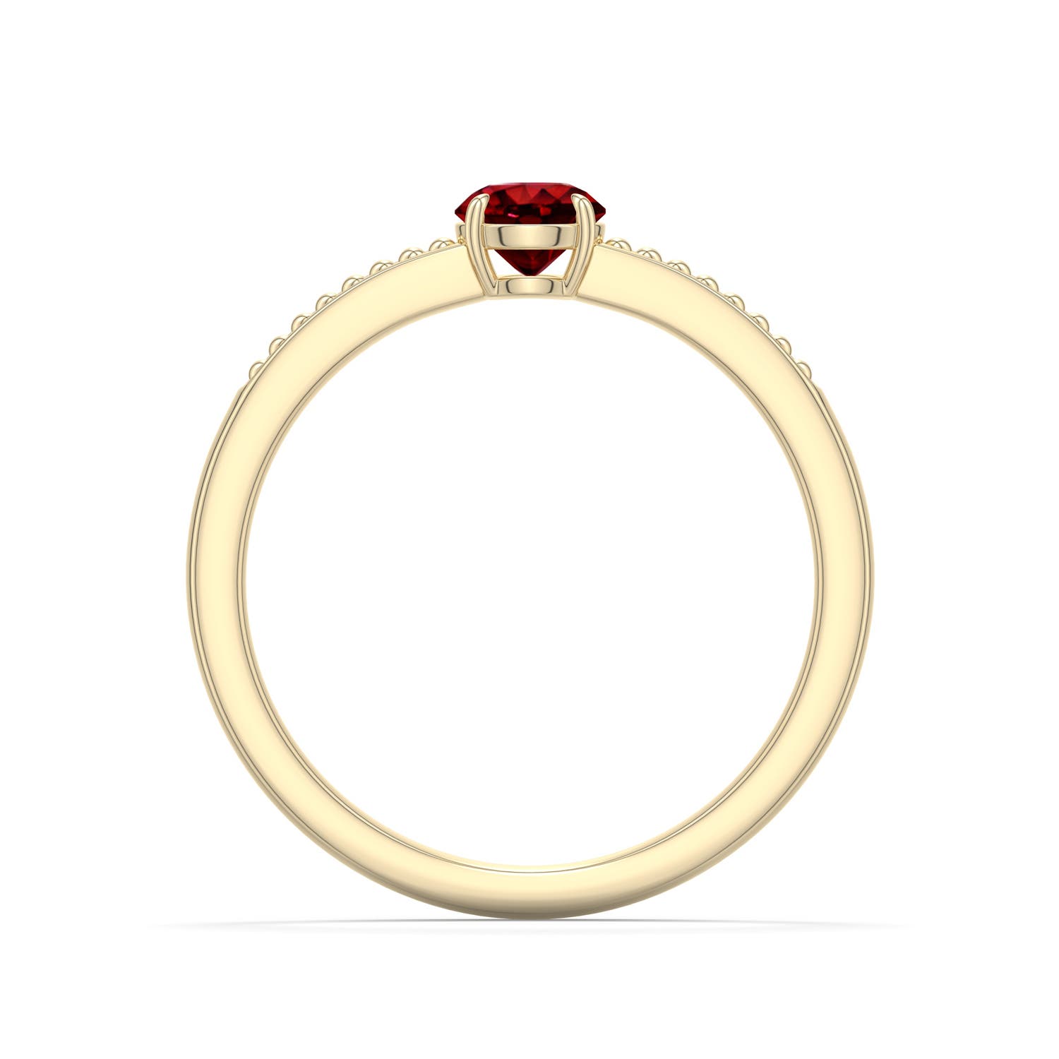 4.5mm Labgrown Round Lab-Grown Ruby Milgrain Shank Engagement Ring in 18K Yellow Gold - side 1