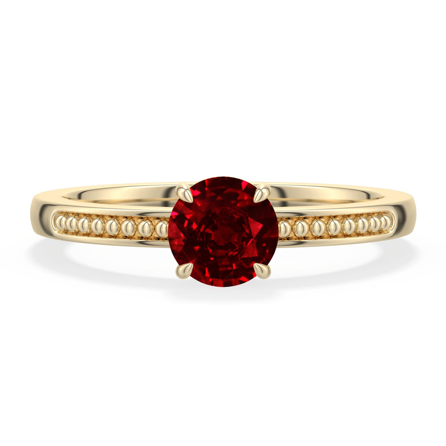 5.5mm Labgrown Round Lab-Grown Ruby Milgrain Shank Engagement Ring in 18K Yellow Gold - main