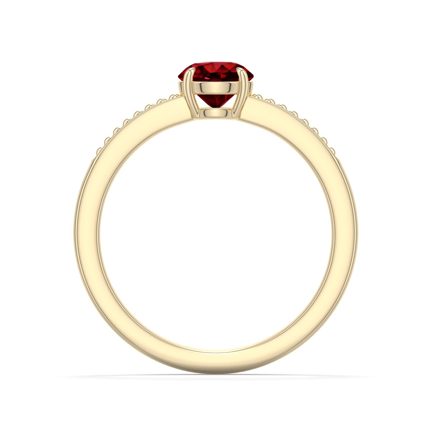 5.5mm Labgrown Round Lab-Grown Ruby Milgrain Shank Engagement Ring in 18K Yellow Gold - side 1