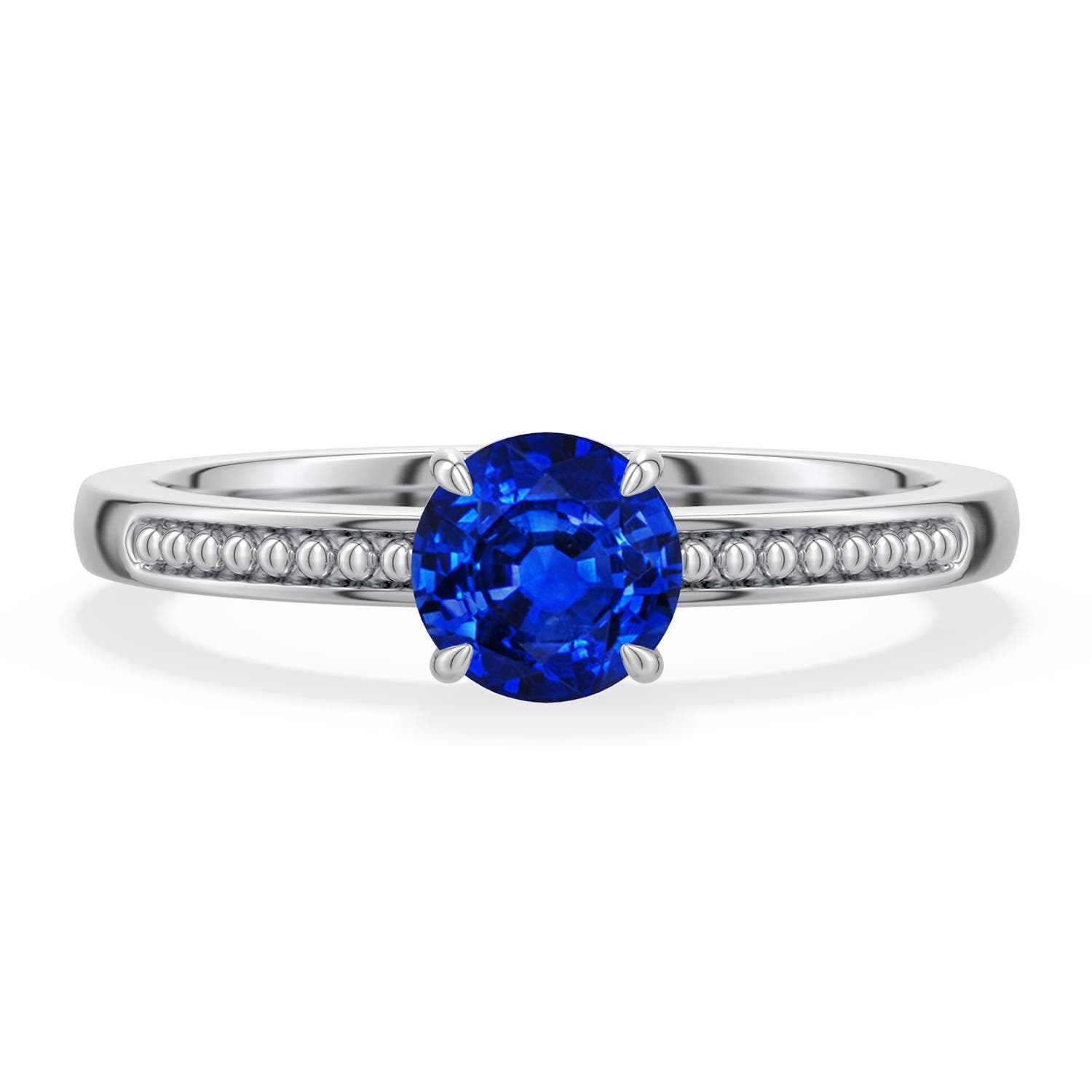 5.5mm Labgrown Round Lab-Grown Blue Sapphire Milgrain Shank Engagement Ring in White Gold - main