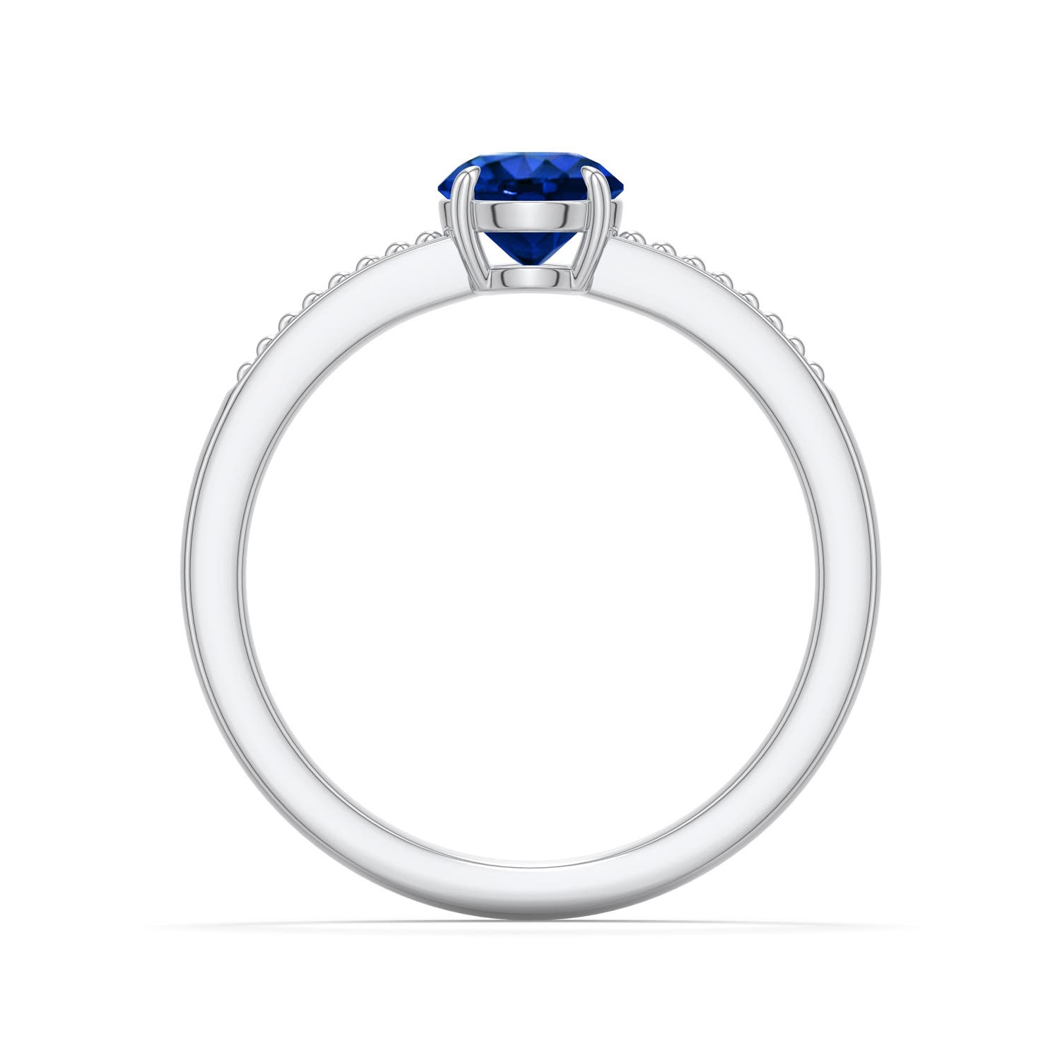 5.5mm Labgrown Round Lab-Grown Blue Sapphire Milgrain Shank Engagement Ring in White Gold - side 1 - side 3