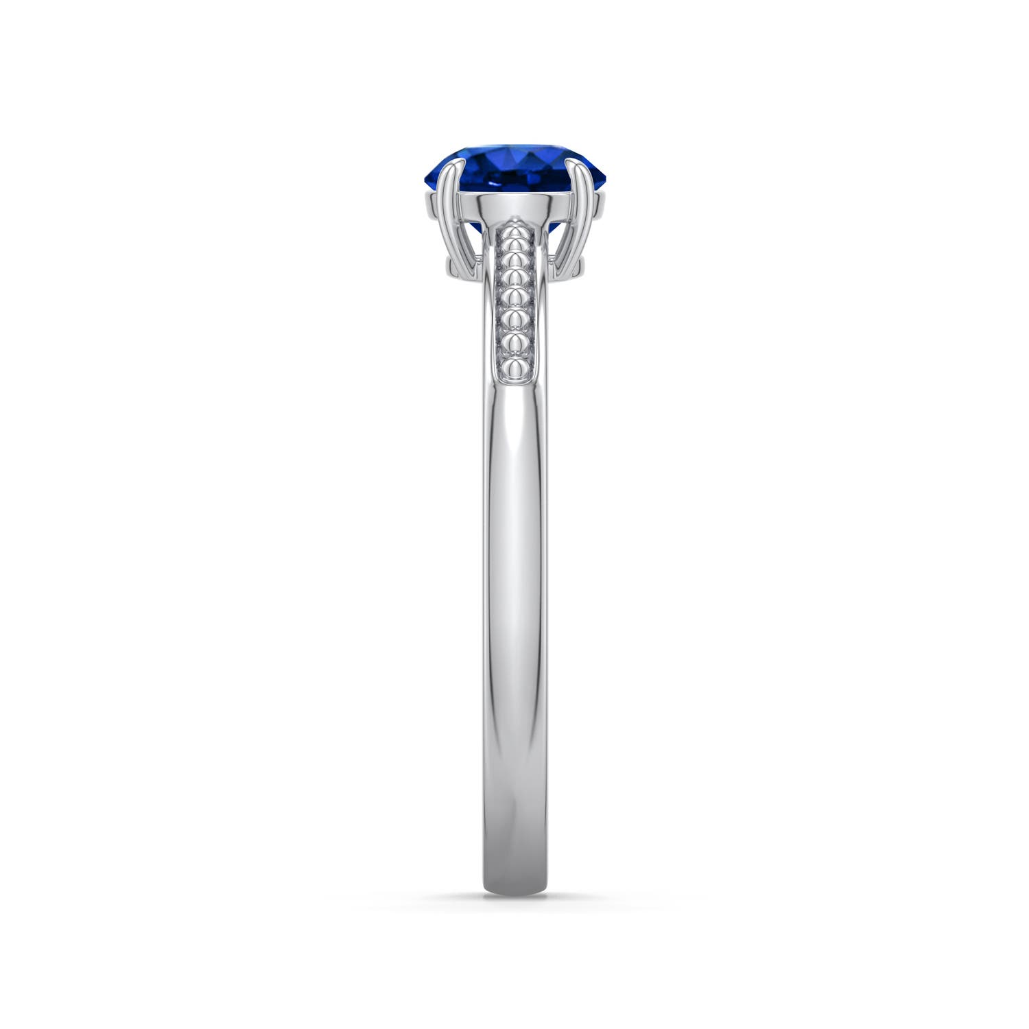 5.5mm Labgrown Round Lab-Grown Blue Sapphire Milgrain Shank Engagement Ring in White Gold - side 2 - side 4