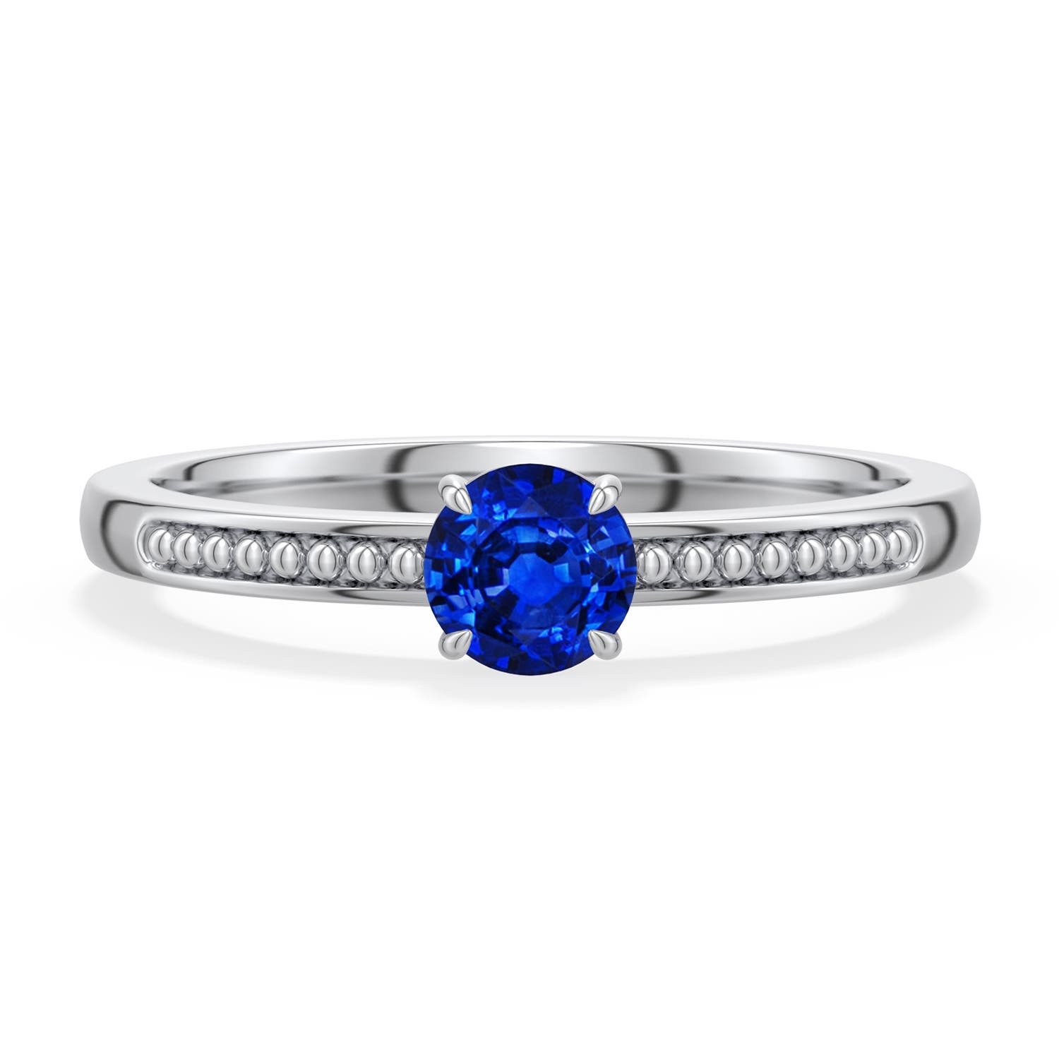 4.5mm Labgrown Round Lab-Grown Blue Sapphire Milgrain Shank Engagement Ring in 18K White Gold - main