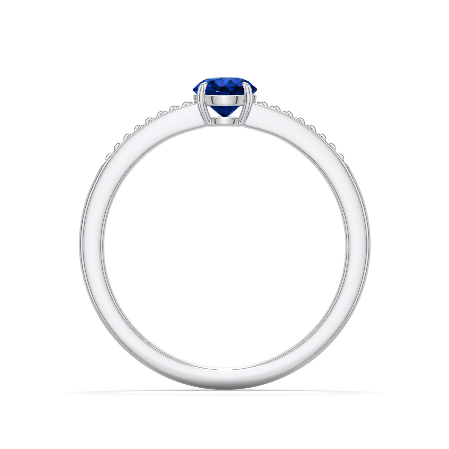4.5mm Labgrown Round Lab-Grown Blue Sapphire Milgrain Shank Engagement Ring in 18K White Gold - side 1